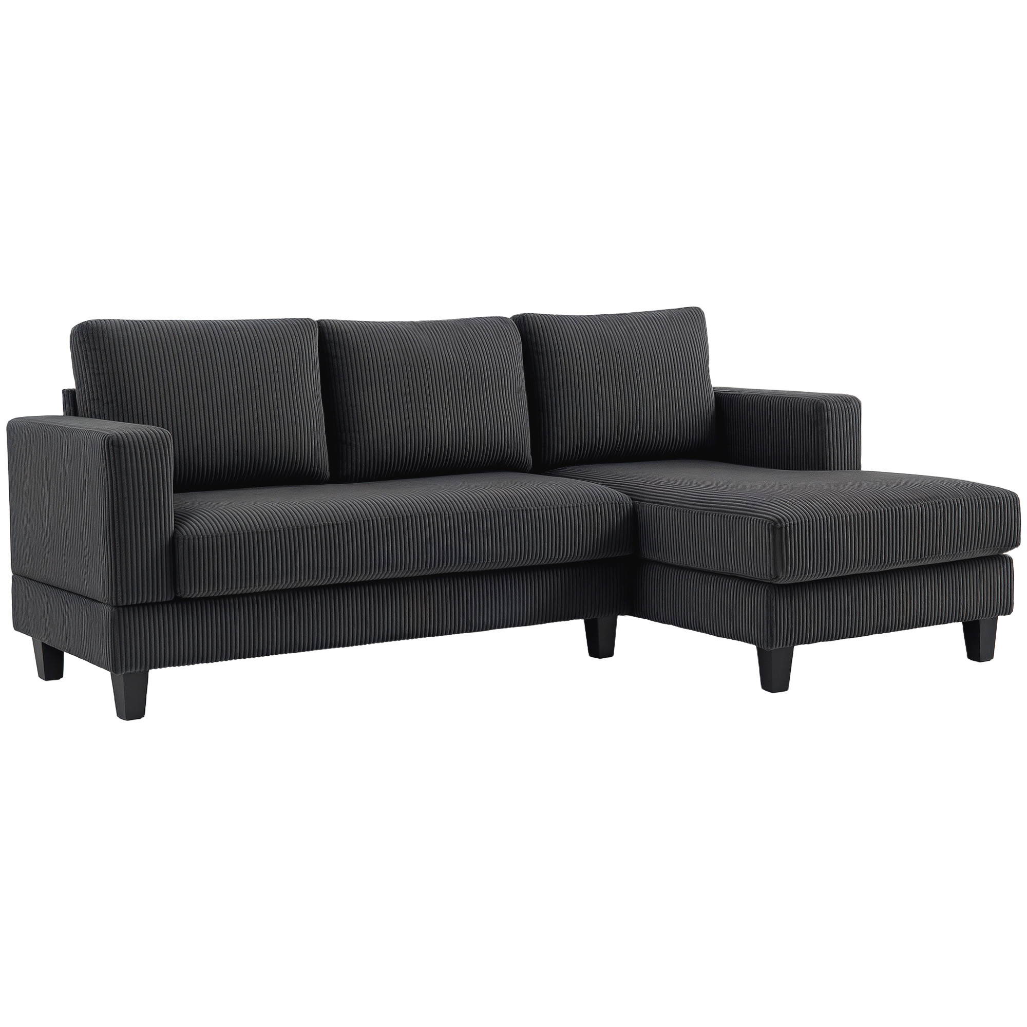 Ecksofa, L-förmiges 3-Sitzer-Sofa mit Chaiselongue, Holzkonstruktion, 8 Beine, Cordstoff, Schaumstoffpolsterung, Grau