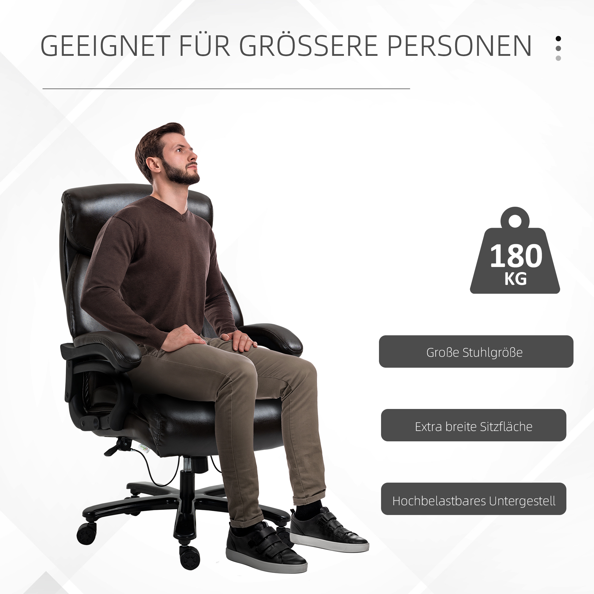Bürostuhl Chefsessel Gaming Stuhl Drehstuhl Wippfunktion Dicke Polsterung 180 kg Belastbarkeit ergonomisches Design höhenverstellbar Kunstleder Braun 72x83x114-122 cm