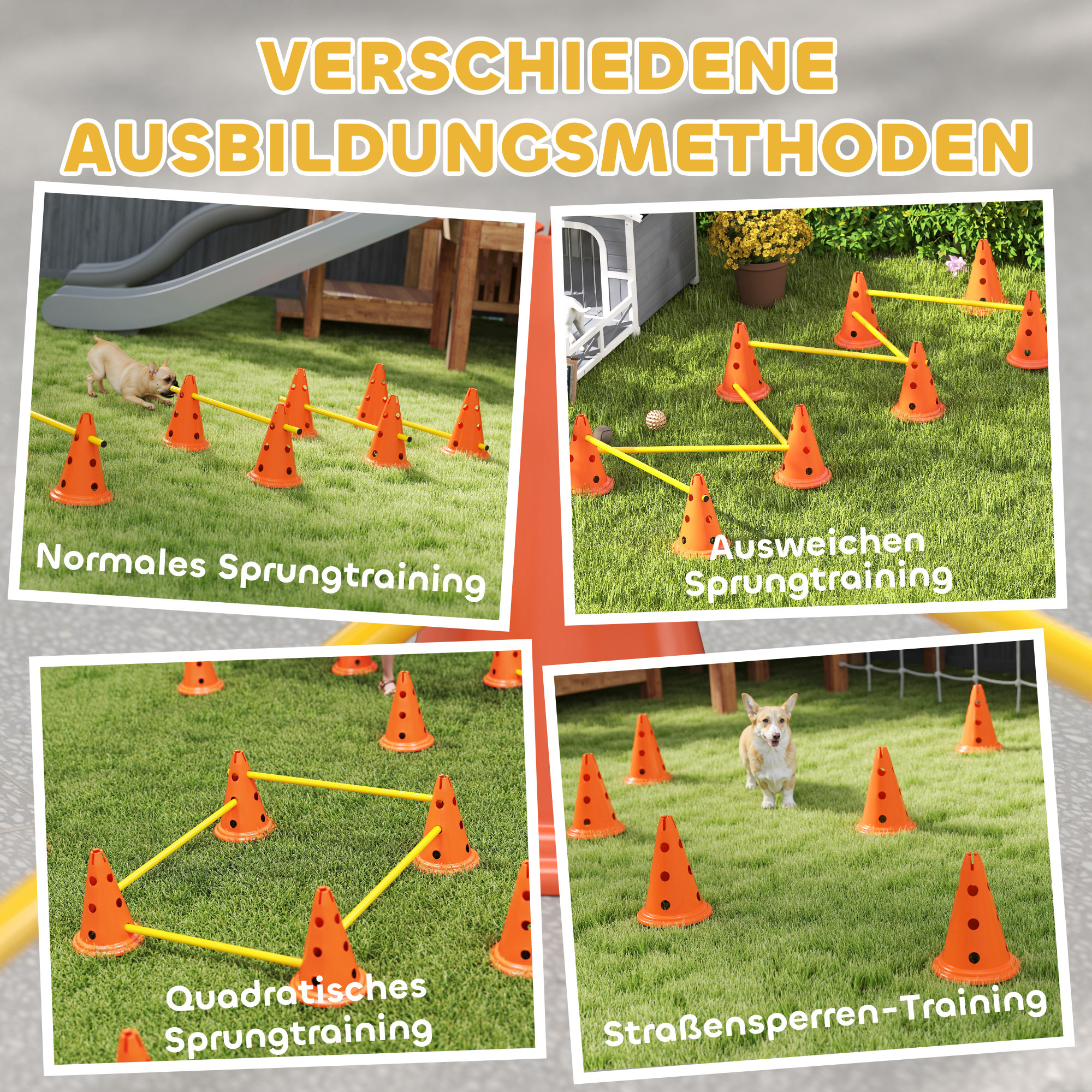 Agility Set Hunde 6-teiliges Agility-Ausrüstung für Hundetraining Steckhürdenset mit 12 Kegel 6 Hürden Tragetasche