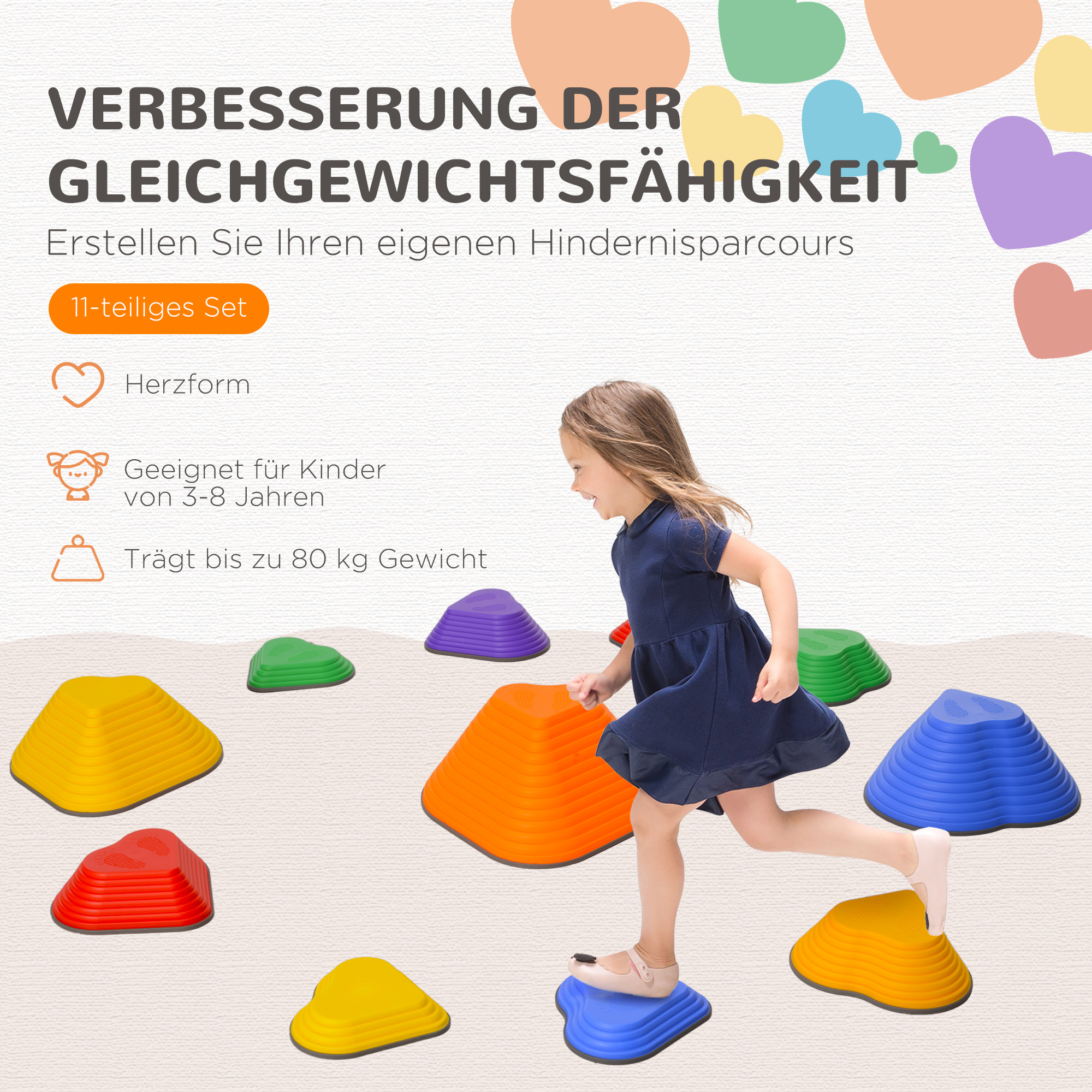 Balance-Trittsteine, 11er-Set, stapelbar & leicht, rutschfest, für Innen/Außen