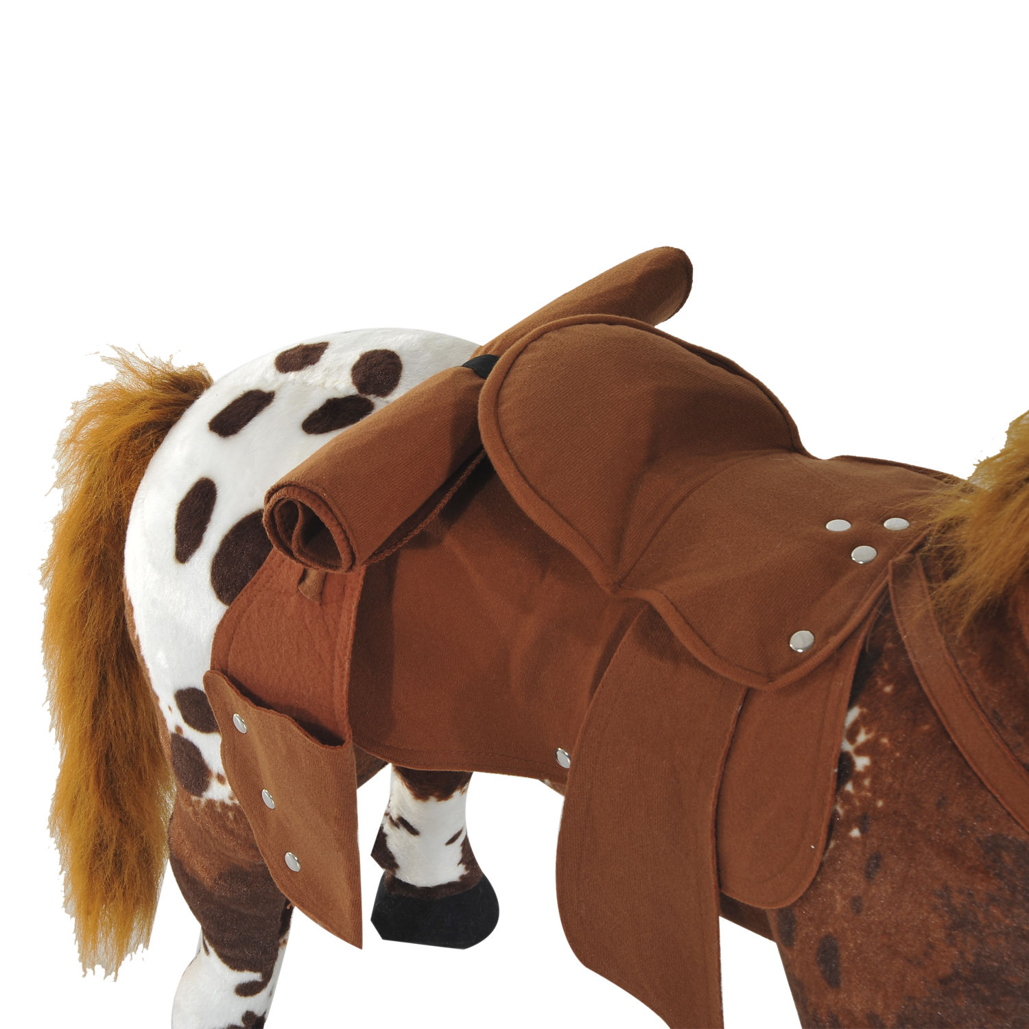 Reitpferd Spielpferd zum Reiten Stehpferd mit Sattel, Sound, Steigbügel Plüschpferd für Kinder ab 2 Jahren Braun