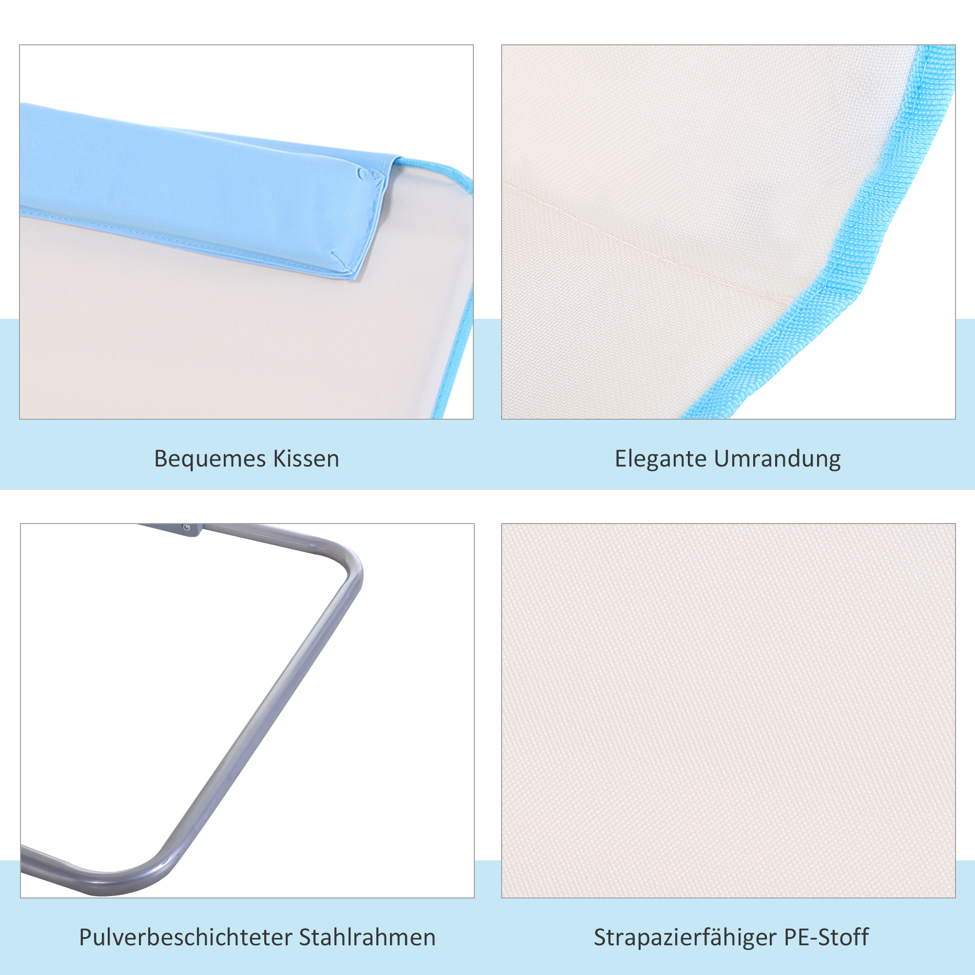 Strandliege Sonnenliege Gartenliege, klappbar, verstellbare Rücklehne, Seitentasche, 48 cm x 134 cm x 33-43 cm, Beige