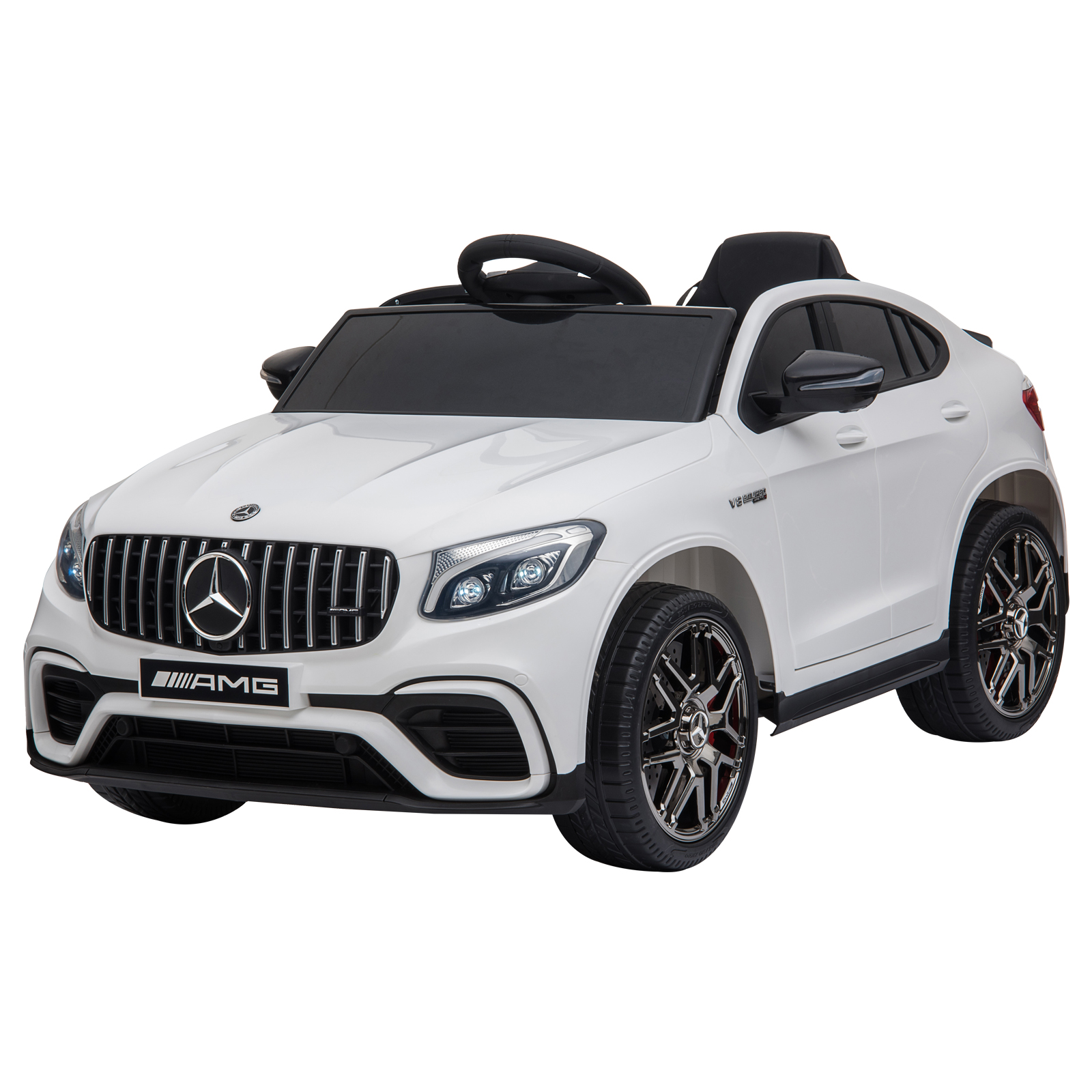 Kinderfahrzeug 12V Mercedes-Benz AMG GLC63S COUPE lizenzierter Elektroauto mit Fernbedienung Sicherheitsgurt  2 x 35W Motoren MP337-60 Monate Weiß 115 x 70 x 55 cm