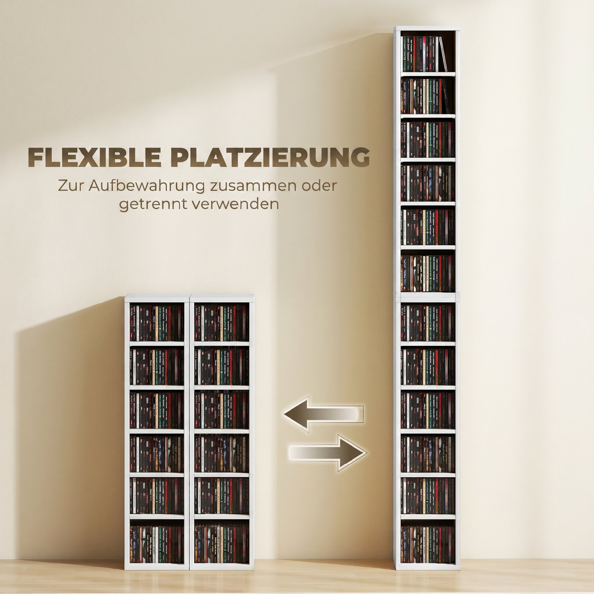 204 CD-Aufbewahrungsregale im 2er-Set, Blu-Ray-Turmständer mit verstellbaren Regalböden, Bücherregal-Organizer, Weiß