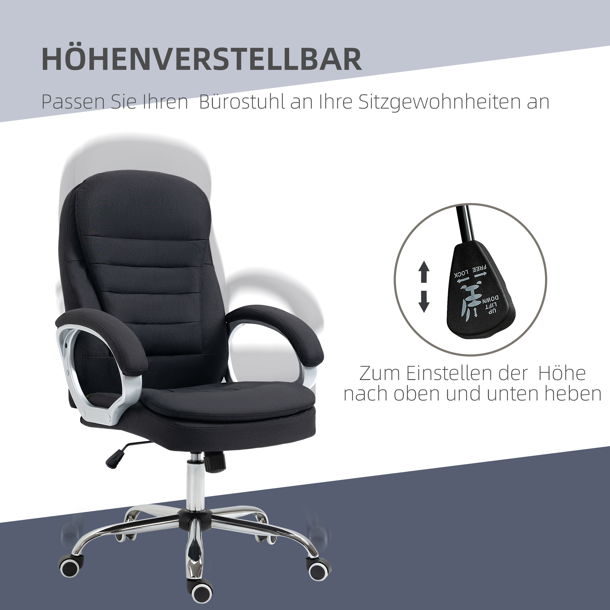 Bürostuhl Arbeitsstuhl Schreibtischstuhl Drehstuhl 360° Ergonomisch Wippfunktion Höhenverstellbar Schwarz Leinen 64 x 75 x 111-121 cm