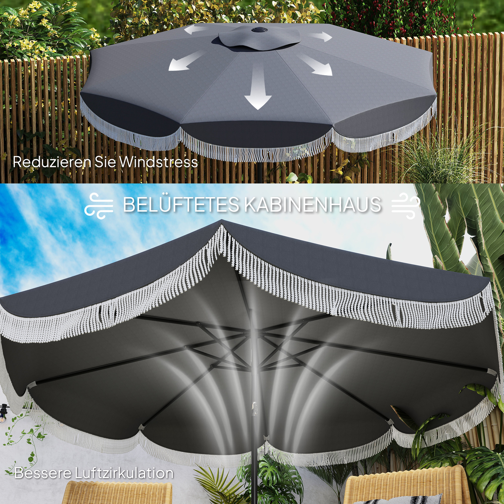 Sonnenschirm Ø269 cm, UV Schutz Sonnenschirm achteckig Balkonschirm Sonnenschutz für Garten, Dunkelgrau