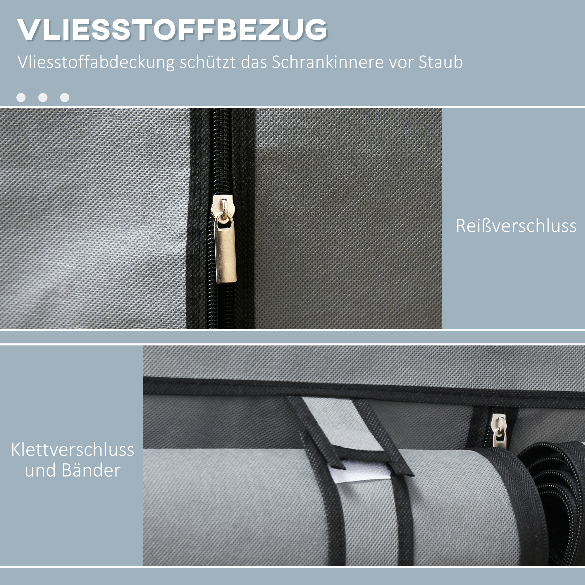 Schrank aus Stoff, Aufbewahrungslösung, 4 Regale,  2 Kleiderstangen, Grau