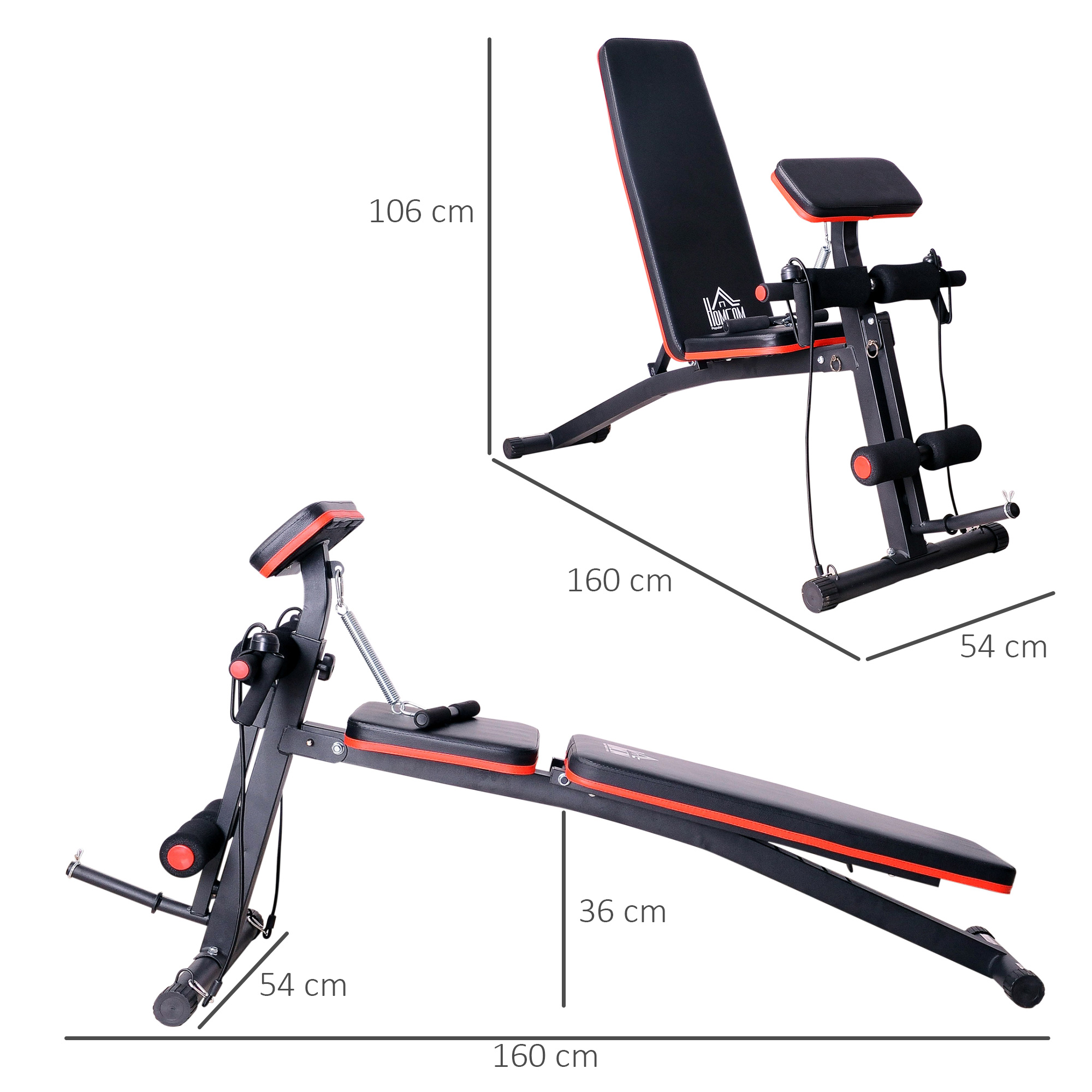 Multifunktion Hantelbank Kraftstation mit Feder Booster Trainingsbank Gewicht bis 120kg Schwarz 54 x 160 x 106 cm
