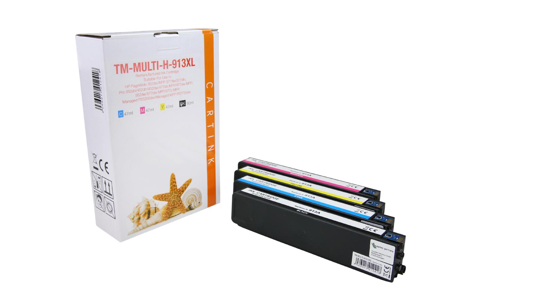 Multipack 913XL alternativ Tinte für HP / L0R95AE /F6T77AE/78/79 / BK80ml / C,M,Y47ml Multipack 913XL alternativ Tinte für HP / L0R95AE /F6T77AE/78/79 / BK80ml / C,M,Y47ml