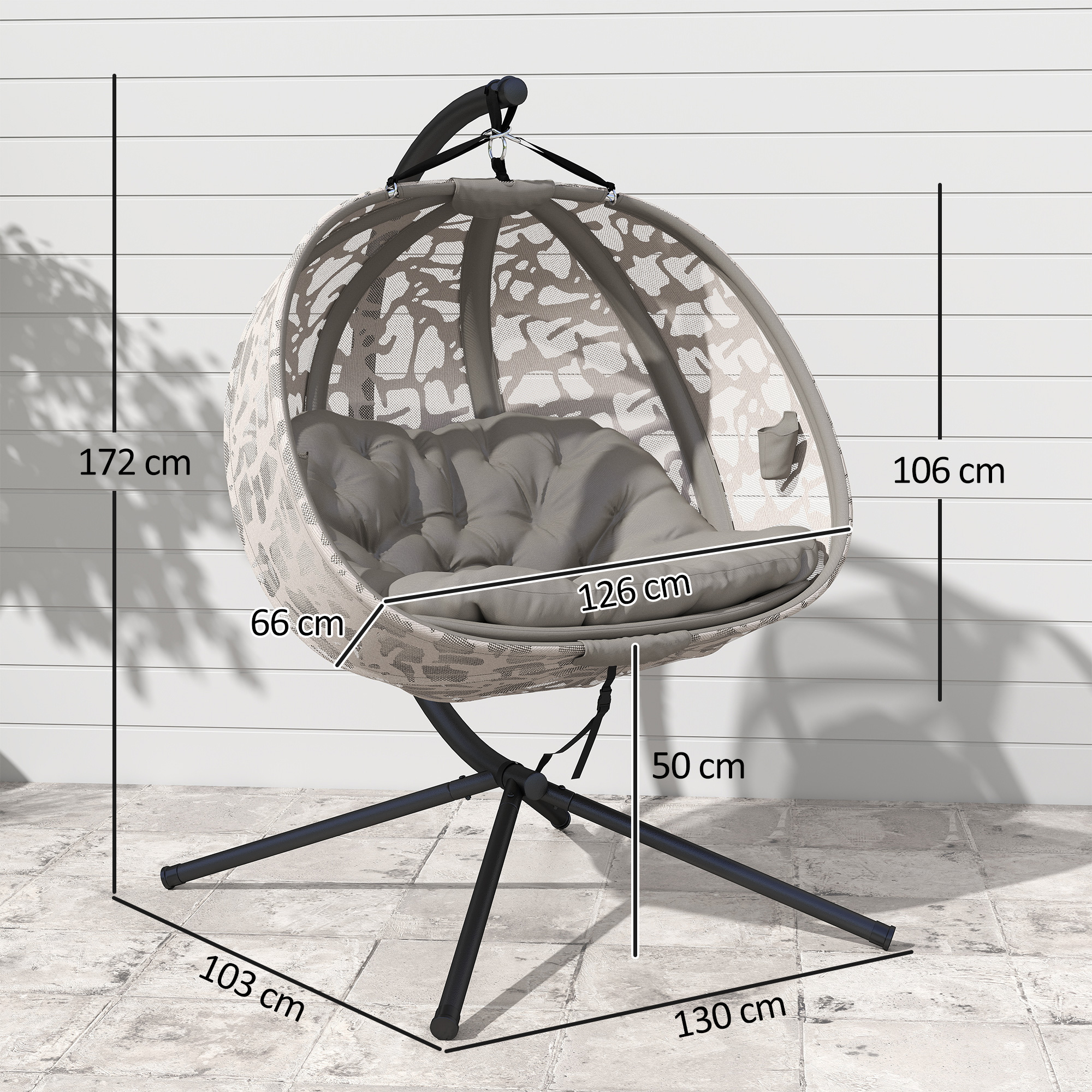 Hängesessel, für 2 Personen, klappbarer Sitzkorb, großes Sitzkissen, Sand, 130 x 103 x 172 cm