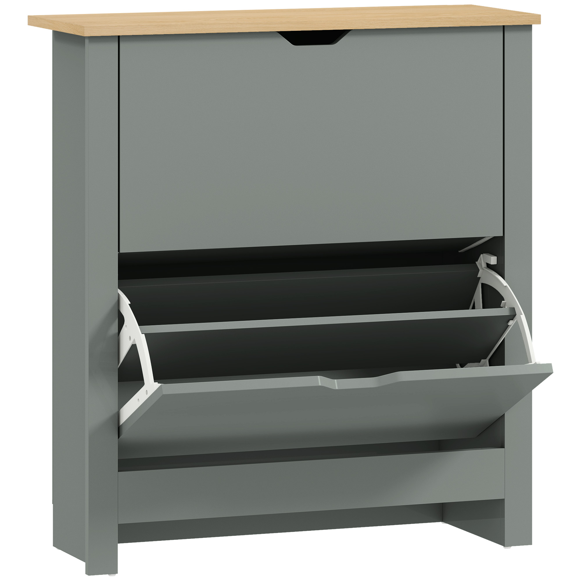 Schuhschrank mit 2 Klappfächern, verstellbar Trennwand für 8-12 Paar Schuhe, 72 x 26 x 80 cm, Hellgrau