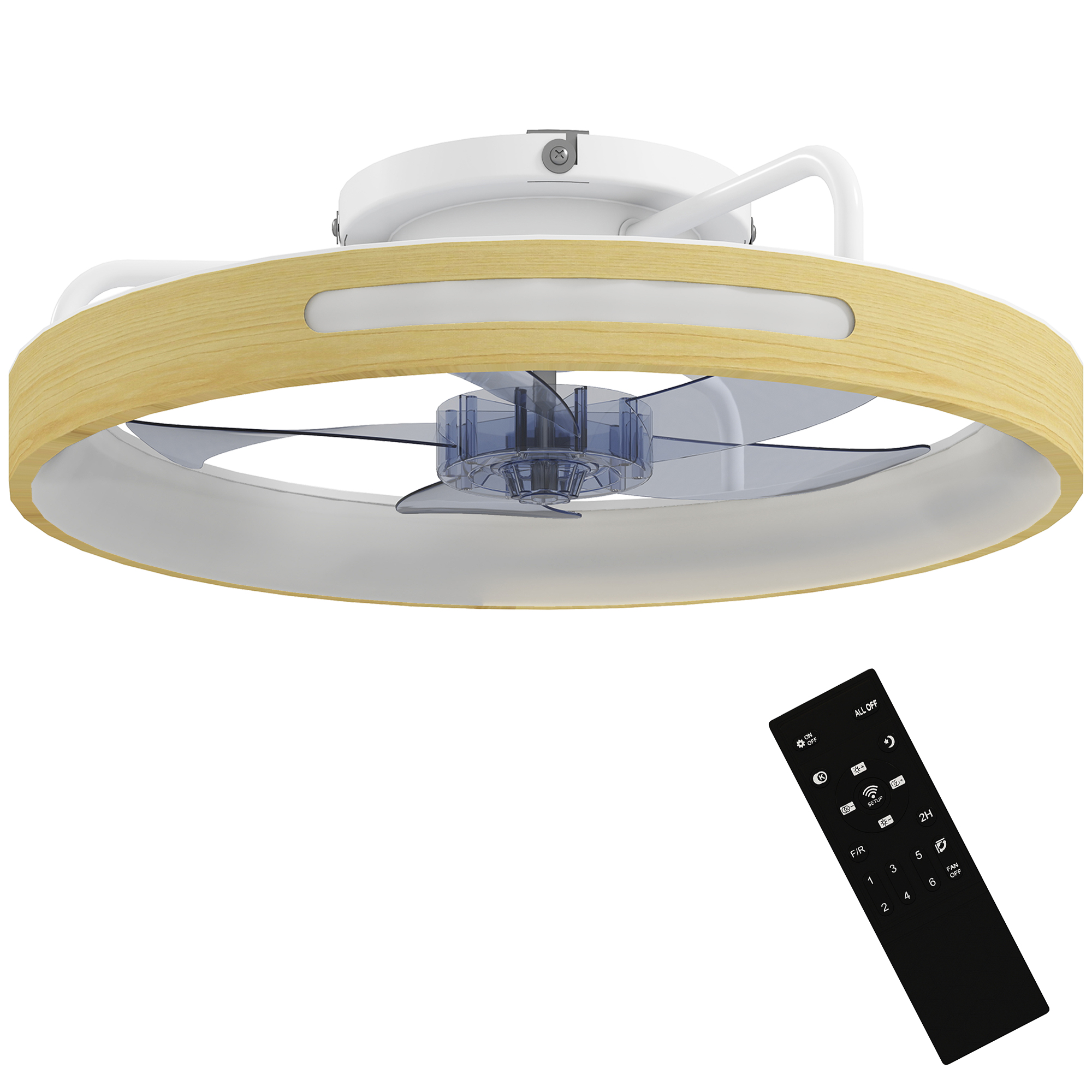 Deckenventilator mit Licht und Fernbedienung, 49 cm LED-Deckenventilator mit 3 Farbtemperaturen, natürliches Holzfinish