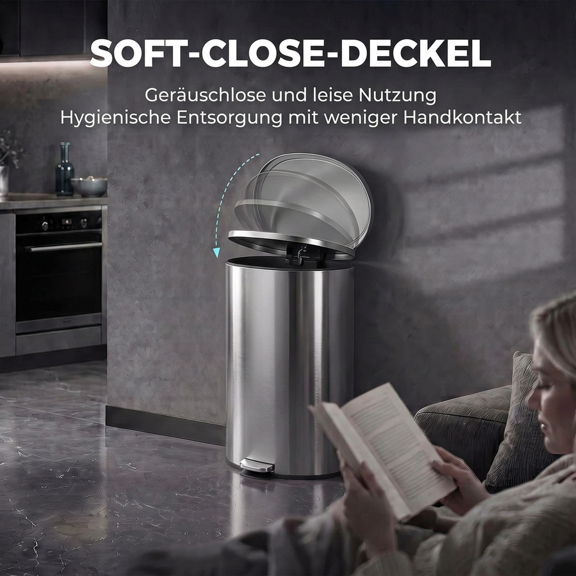 Mülleimer mit Soft-Close Deckel Treteimer mit Herausnehmbarem Inneneimer 30L Silber