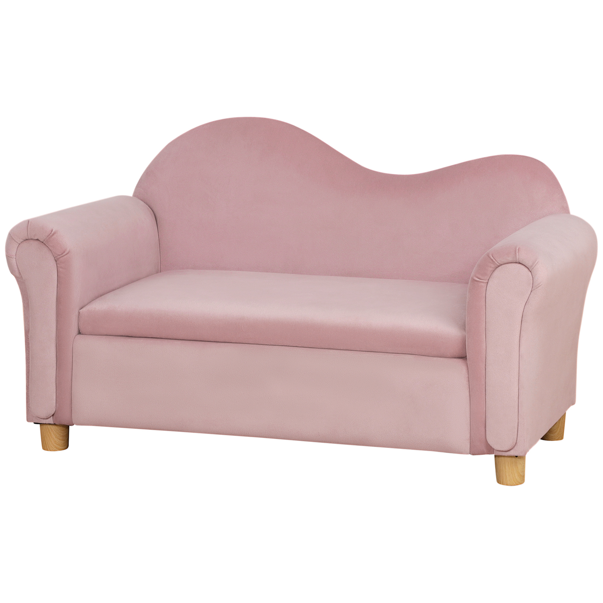 Kindersofa, Zweisitzer für Kinder 3-5 Jahre, Stauraum, Naturholzrahmen, 84 x 41,5 x 48,5cm, rosa