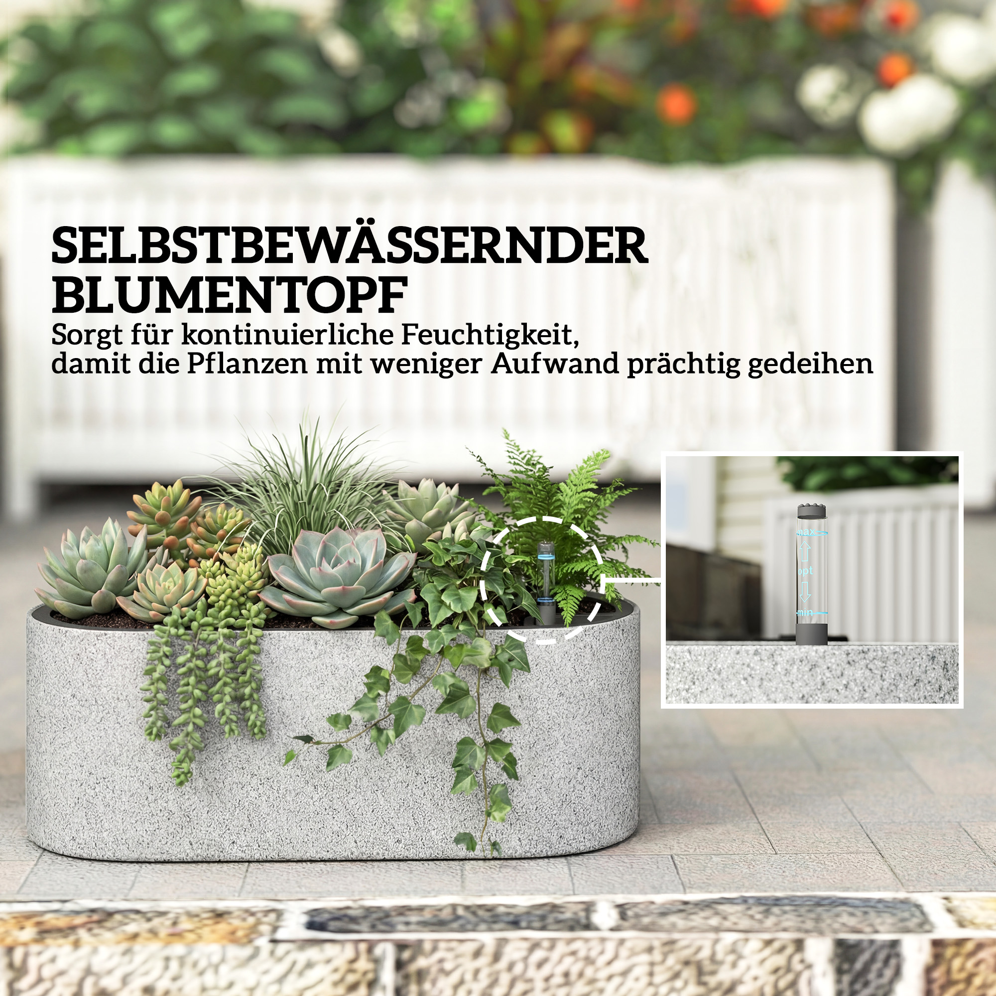 2er Set Blumentopf Hängend Pflanzkübel mit Ablaufsystem Loch Haken 42 x 16 x 15 cm Hellgrau