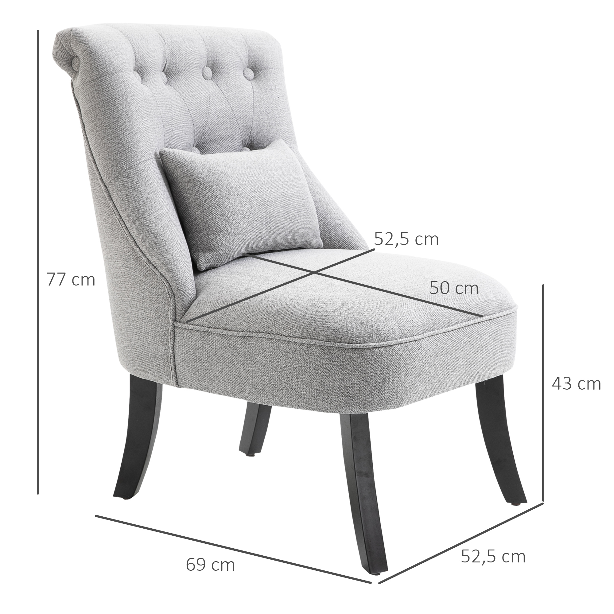 Sessel Wohnzimmer Relaxsessel Loungesessel Ruhesessel mit Rückenkissen, Holzbeine, Lesesessel mit Leinenoptik, Polstersessel für Schlafzimmer, Grau