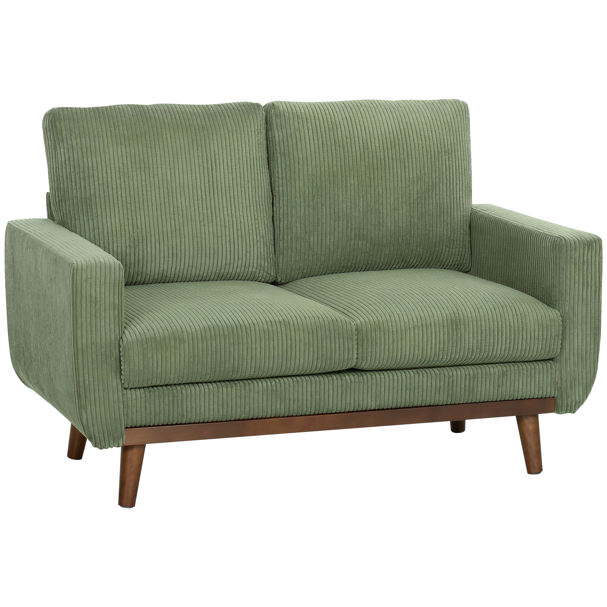 2-Sitzer-Sofa, 134 cm Cord-Sofa mit Taschenfedern, dicker Rückenlehne, Holzlatten-Akzent, Grün
