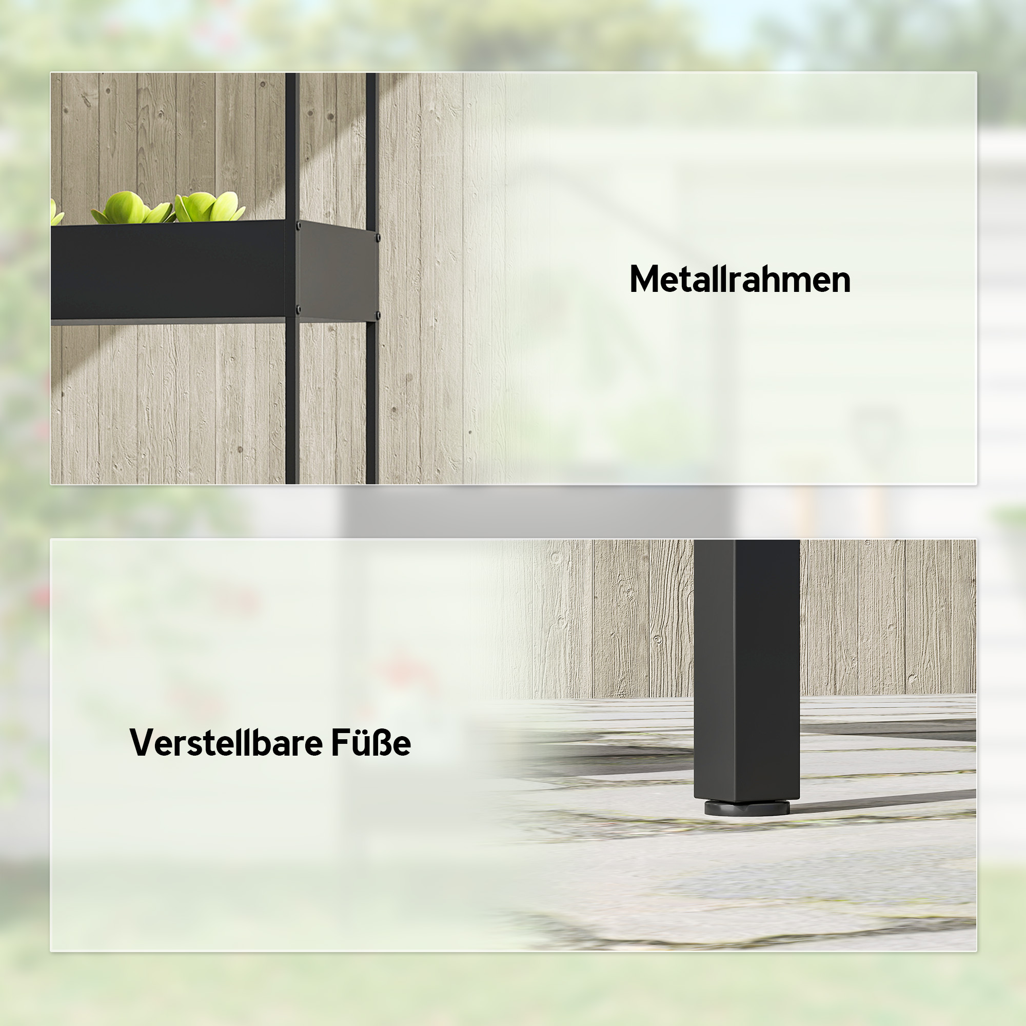 2-Etagen Pflanzenständer in Hausform, 150 cm hoch Blumenständer mit Haken, Metall Schwarz