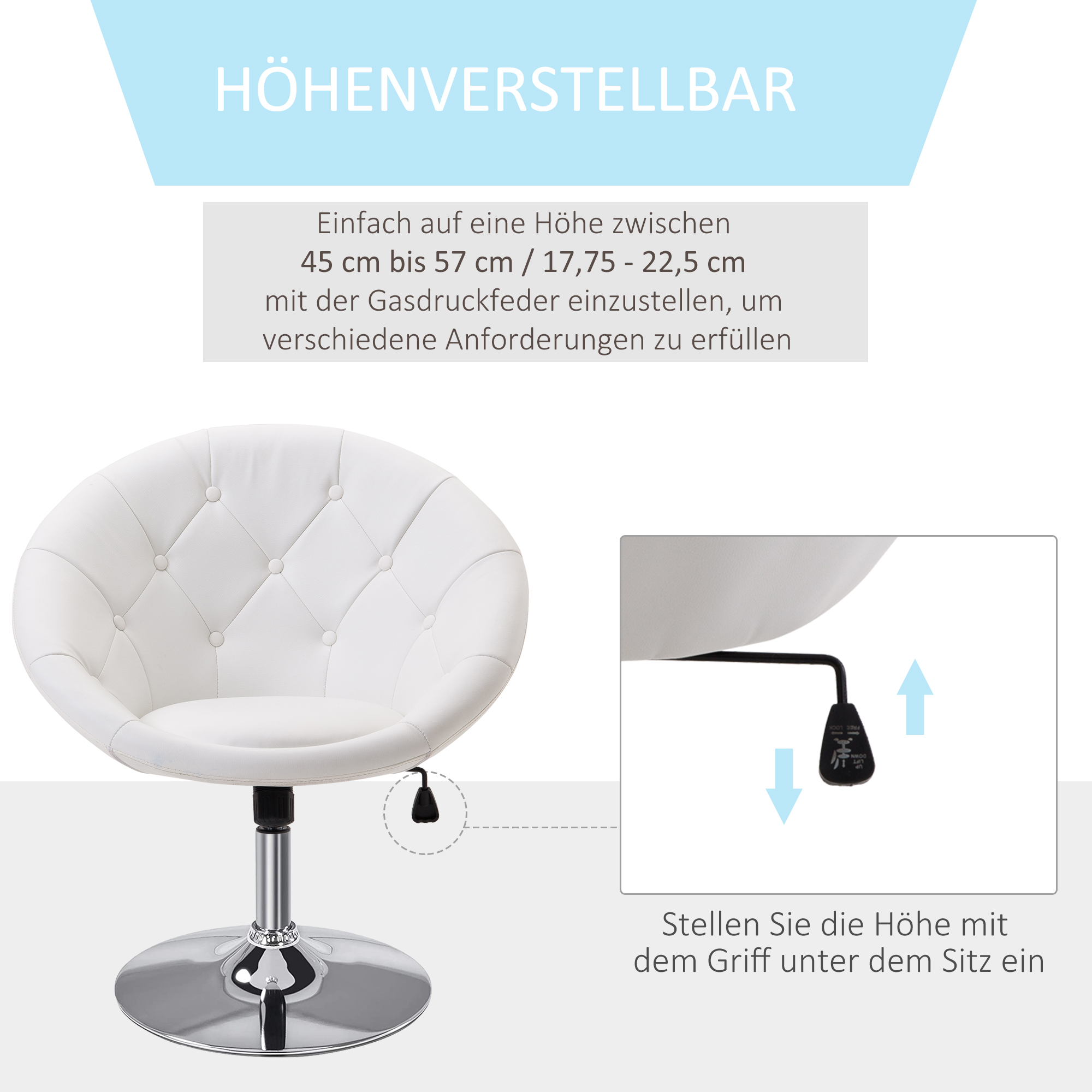 Sessel Wohnzimmer Loungesessel Relaxsessel mit Stahlbasis Lesesessel aus Kunstleder, Polstersessel für Schlafzimmer Weiß