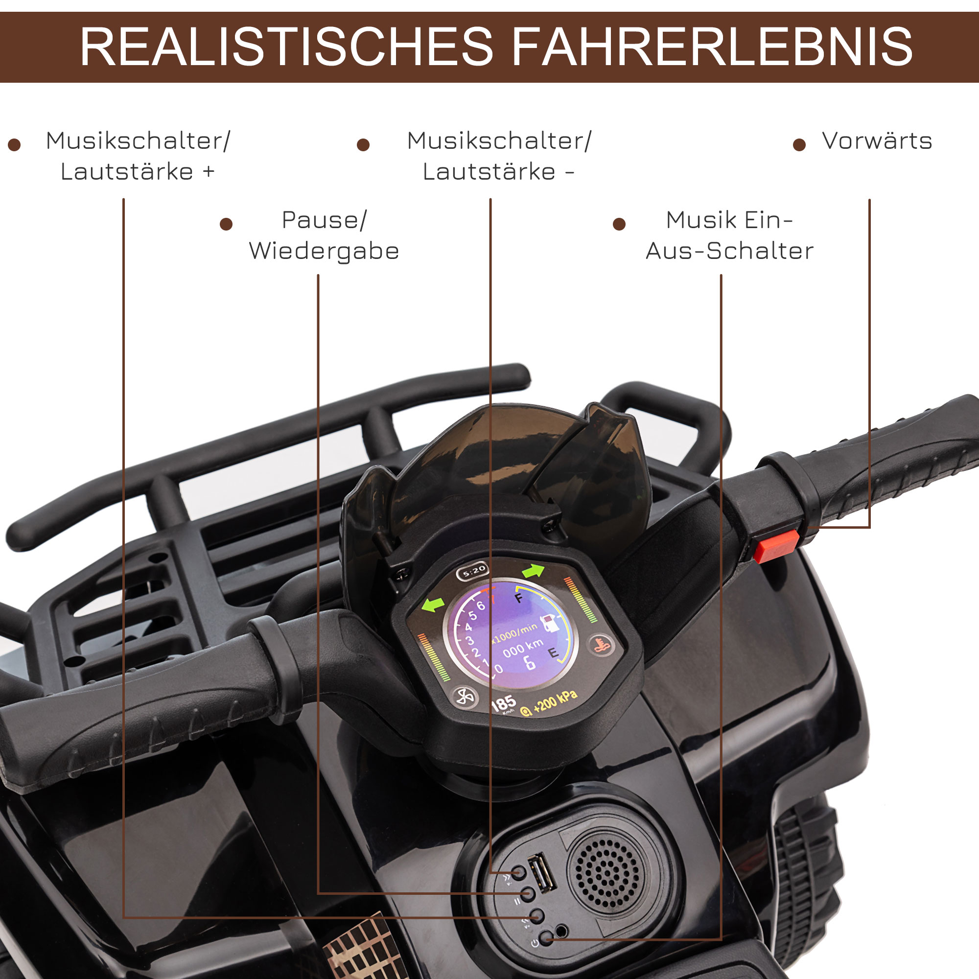 Kinder Quad Elektro 6V Kinderquad mit Vorwärtsfunktion, Musik, Elektro-Quad für Kinder 1,5-3 Jahre Schwarz