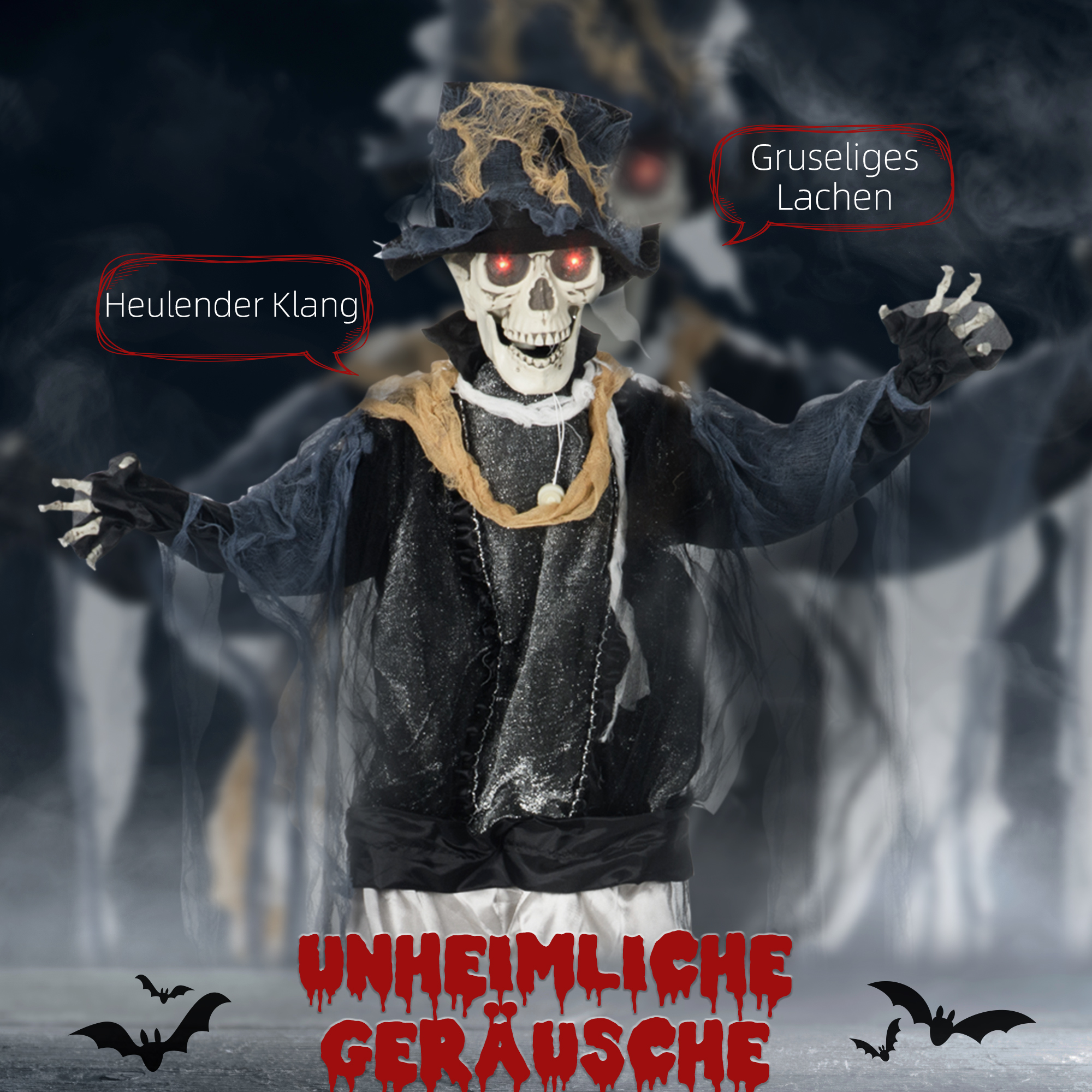 Halloween-Geist, Halloween-Dekoration, Soundfunktion, mit Bewegungssensor und LED-Lichtern, 101 cm x 64 cm x 178 cm