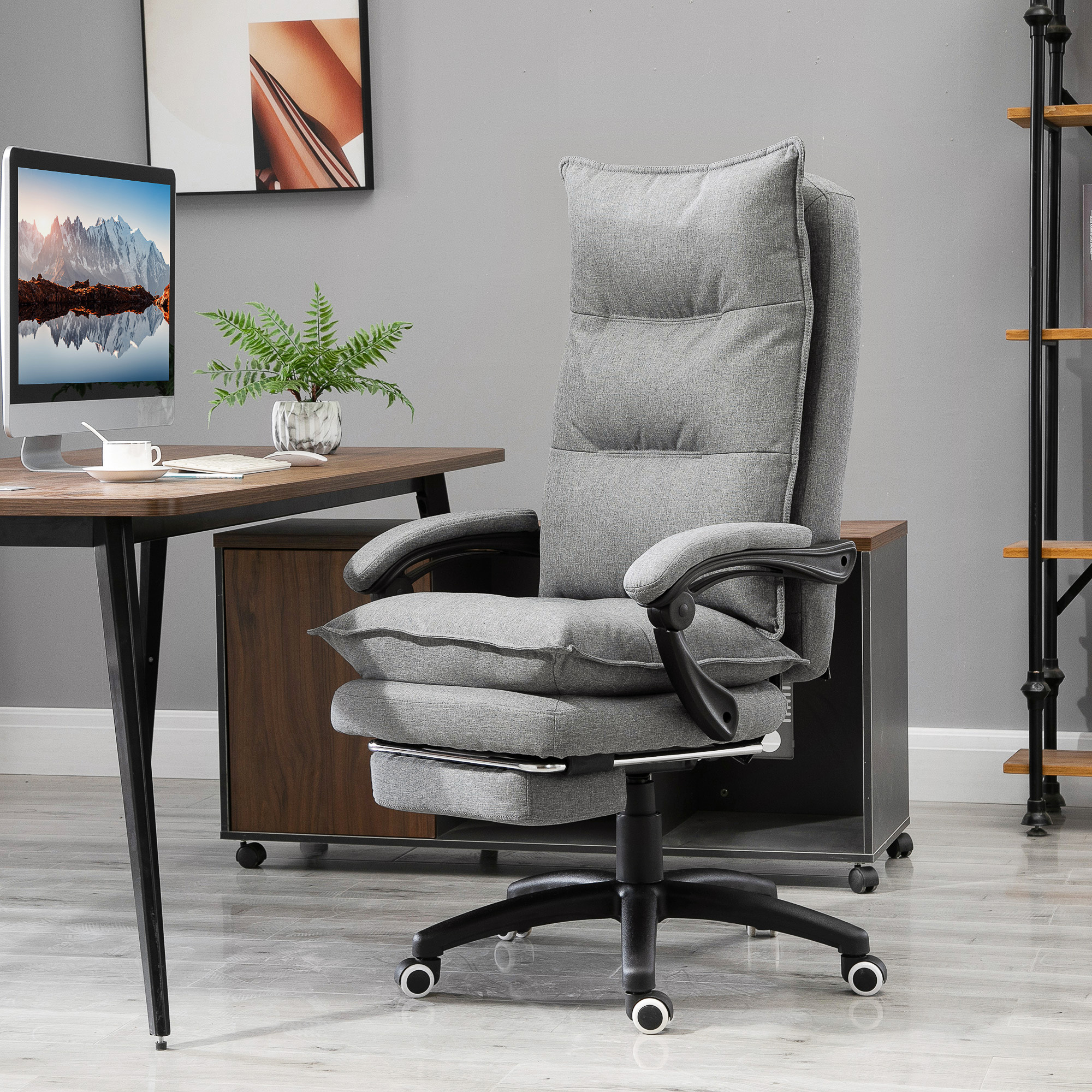 Massage-Bürostuhl, Schreibtischsessel mit Massagefunktion, höhenverstellbarer, ergonomischer Drehstuhl, Nylon, Grau