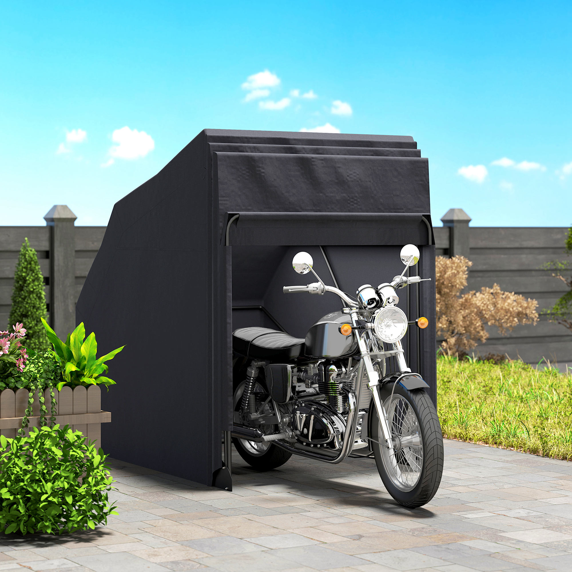 Motorrad Abdeckplane Faltbar Outdoor Motorradabdeckung Wasserdicht Winterfest XXL 345cmx135cmx191cm Schwarz