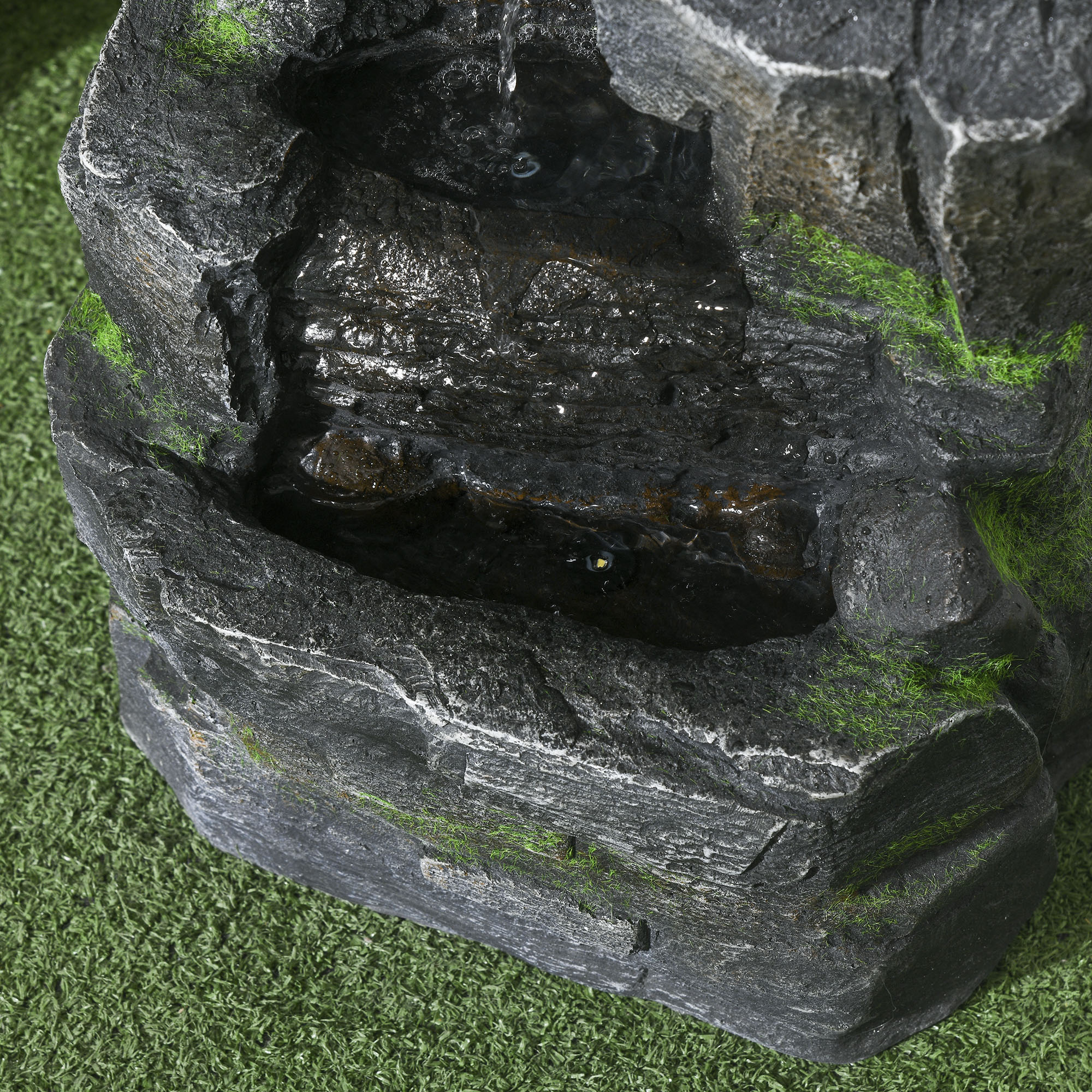 Gartenbrunnen, Steinoptik, 4-stufig, Solarbetrieb, LEDs, 57cm Höhe, Kunstharz, Grau/Braun