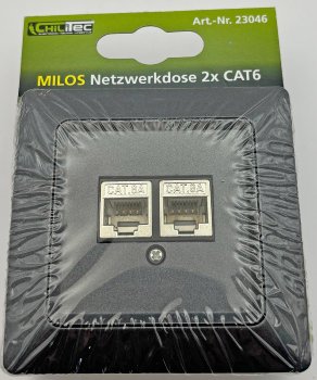 MILOS Netzwerk-Dose 2x CAT6 / inkl. Rahmen, UP, Anthrazit