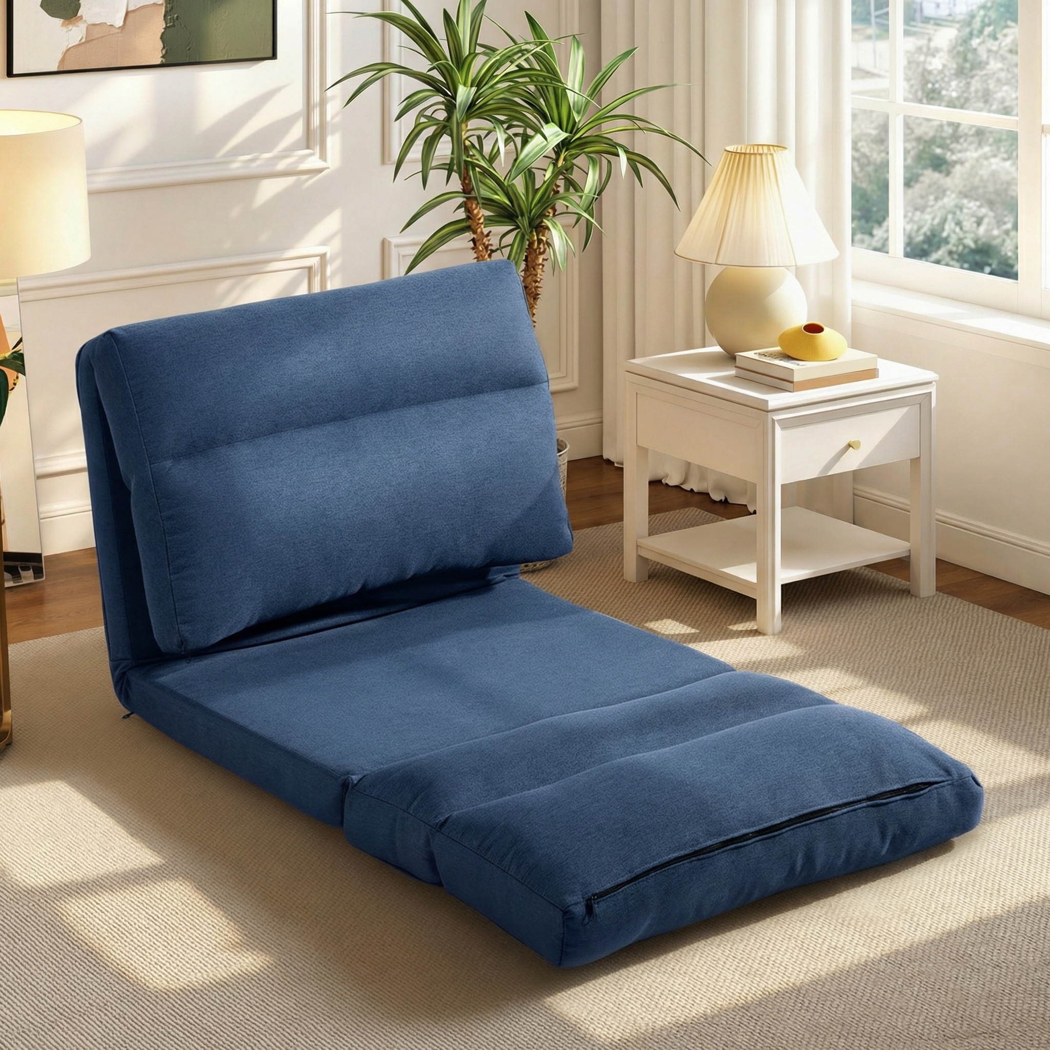 Sitzsack mit Bettfunktion, neigbare Lehne, klappbar, bis 120kg, 70 x 72 x 56 cm, Dunkelblau