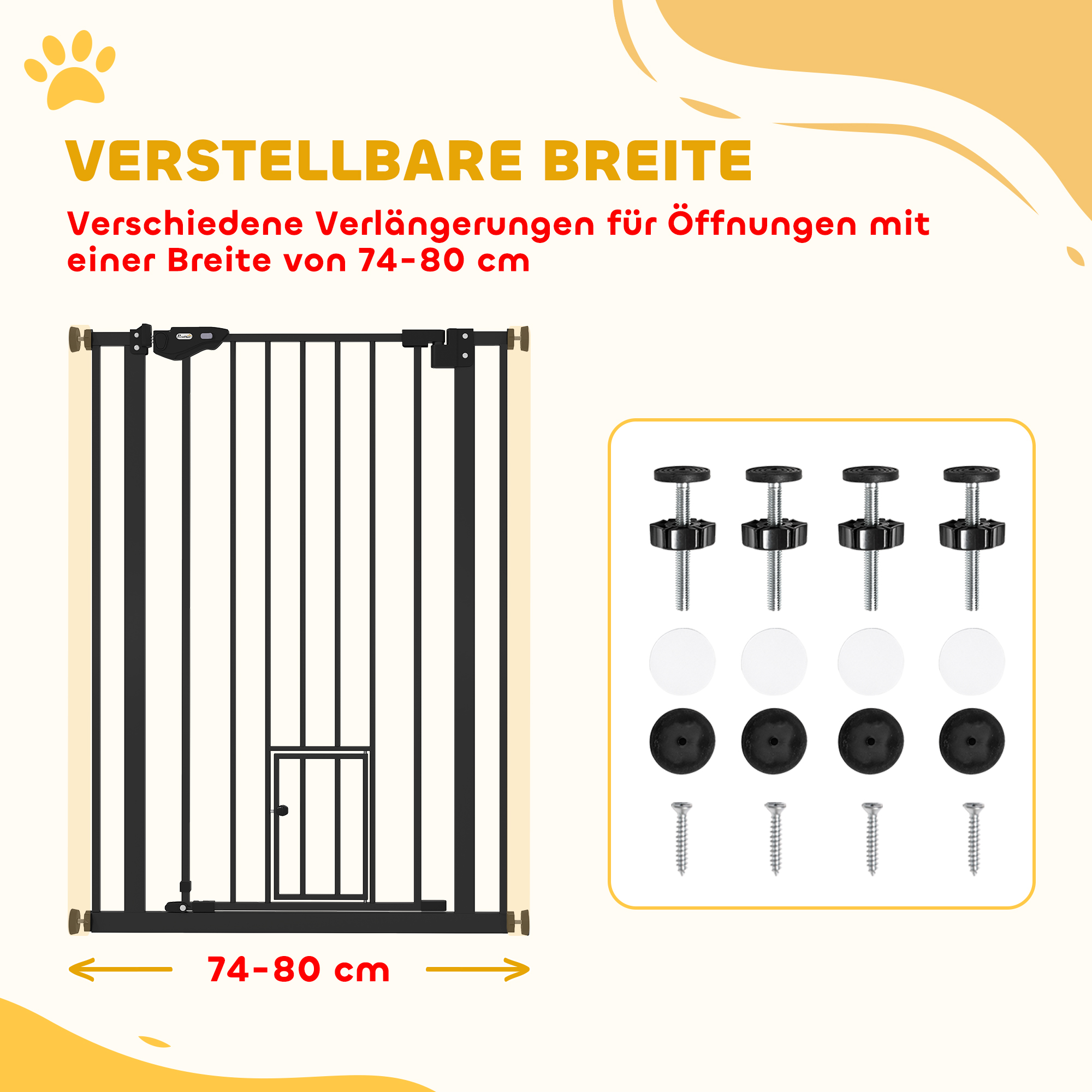 Hunde-Absperrgitter, doppelte Verriegelung, selbstschließende Tür, 104 cm hoch, Stahl, Schwarz