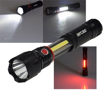 LED-Taschenlampe ARCAS 3W "3-in1", 350lm, Arbeitsleuchte, Pannenwarn