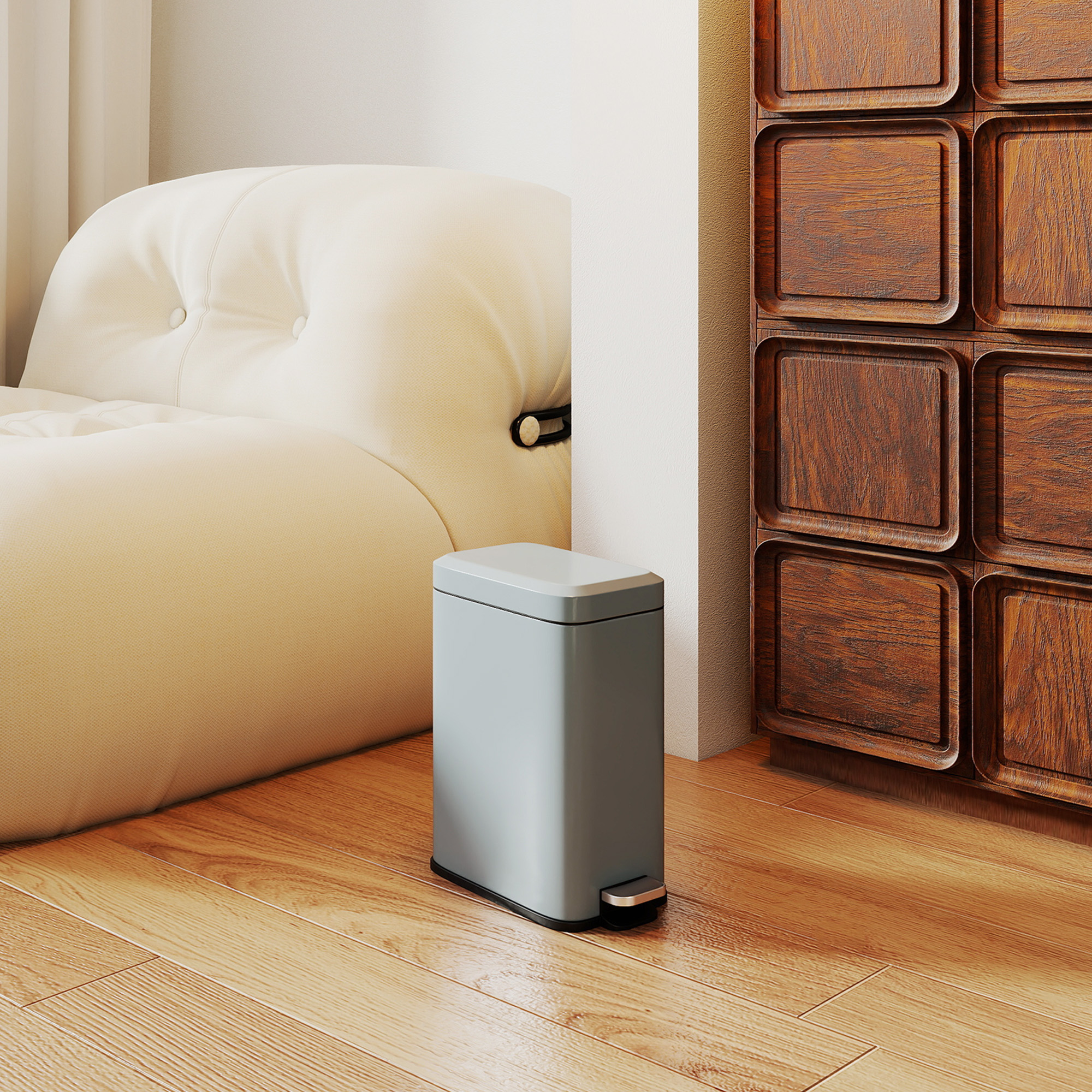 Mülleimer aus Metall, Abfalleimer, 5 L Fassungsvermögen, mit Fußpedal, mit Inneneimer, Grau