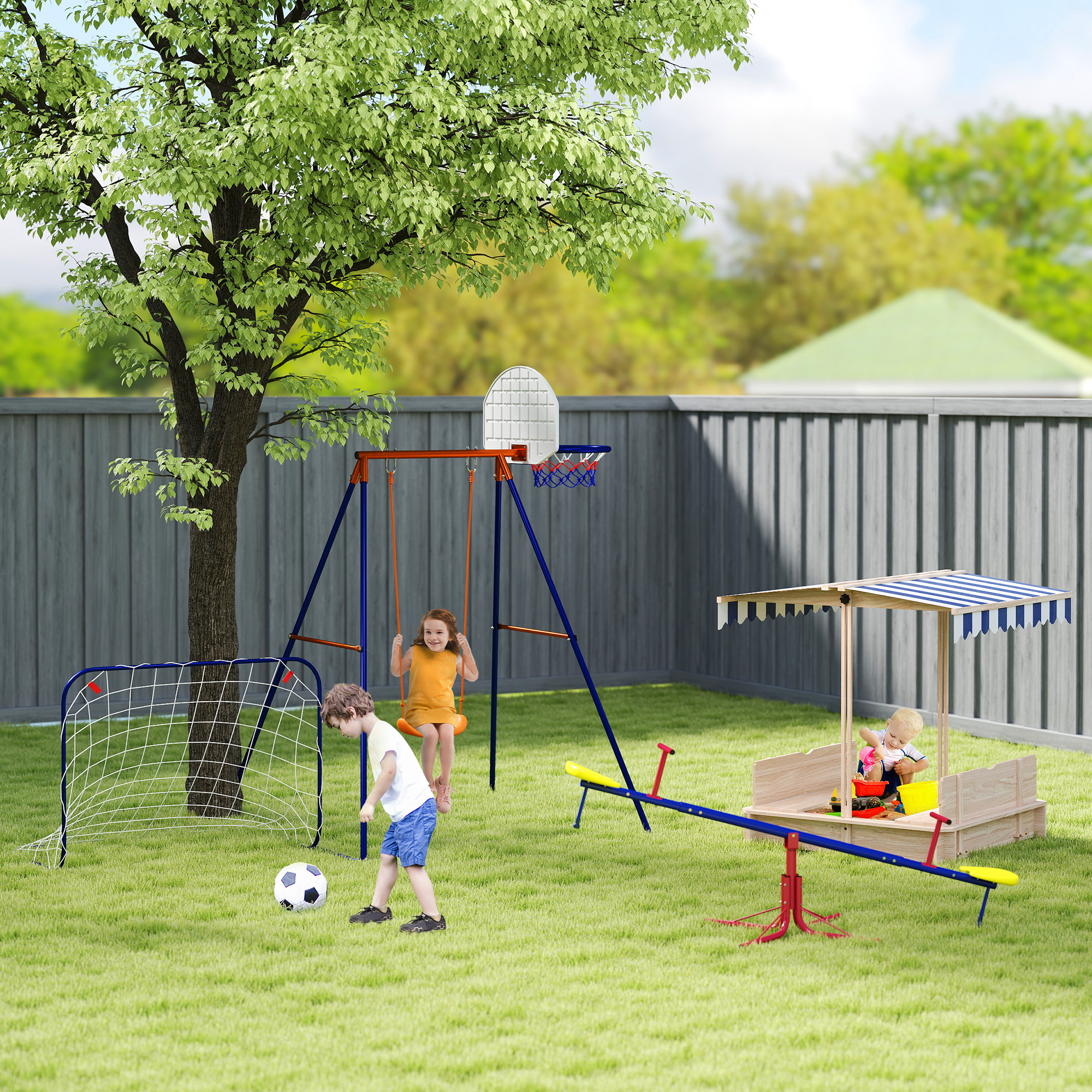 Sandkasten 106x106 cm Kinder Sandbox mit höhenverstellbar Abdeckung, Sandkiste aus Holz mit Sitzbänken Rücklehnen für Outdoor Garten Terrasse Balkon