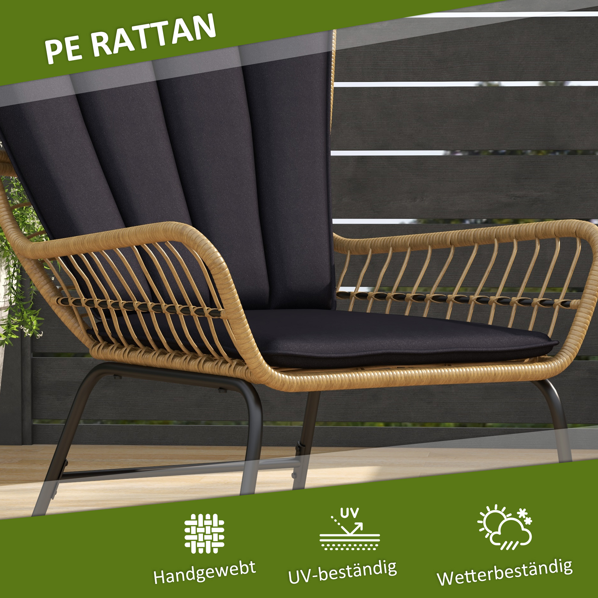 Bistro-Set Balkonmöbel-Set Balkonmöbel, Boho-Stil, wetterbeständig, 76 x 66 x 96 cm, Schwarz