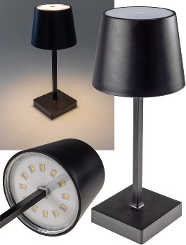 LED Tischleuchte 26cm, Schwarz / 3xAAA Batterie, dimmbar, Licht Warmweiß