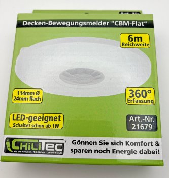 Decken-Bewegungsmelder "CBM-Flat" 360° / LED geeignet, 6m Detektion, 2000W, weiß