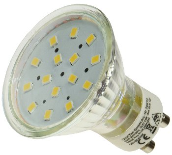 LED Strahler GU10 "H10 SMD" 15 SMD LEDs / 3000k, 50lm, 120°, 230V/0,8W, warmweiß