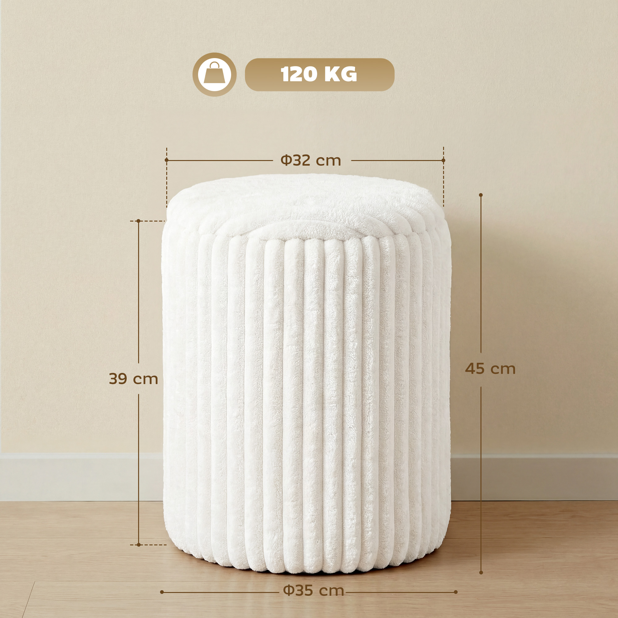 Aufbewahrungshocker mit Wendedeckel, Moderner Cord-Sitzhocker für Wohnzimmer und Schlafzimmer, Weiß