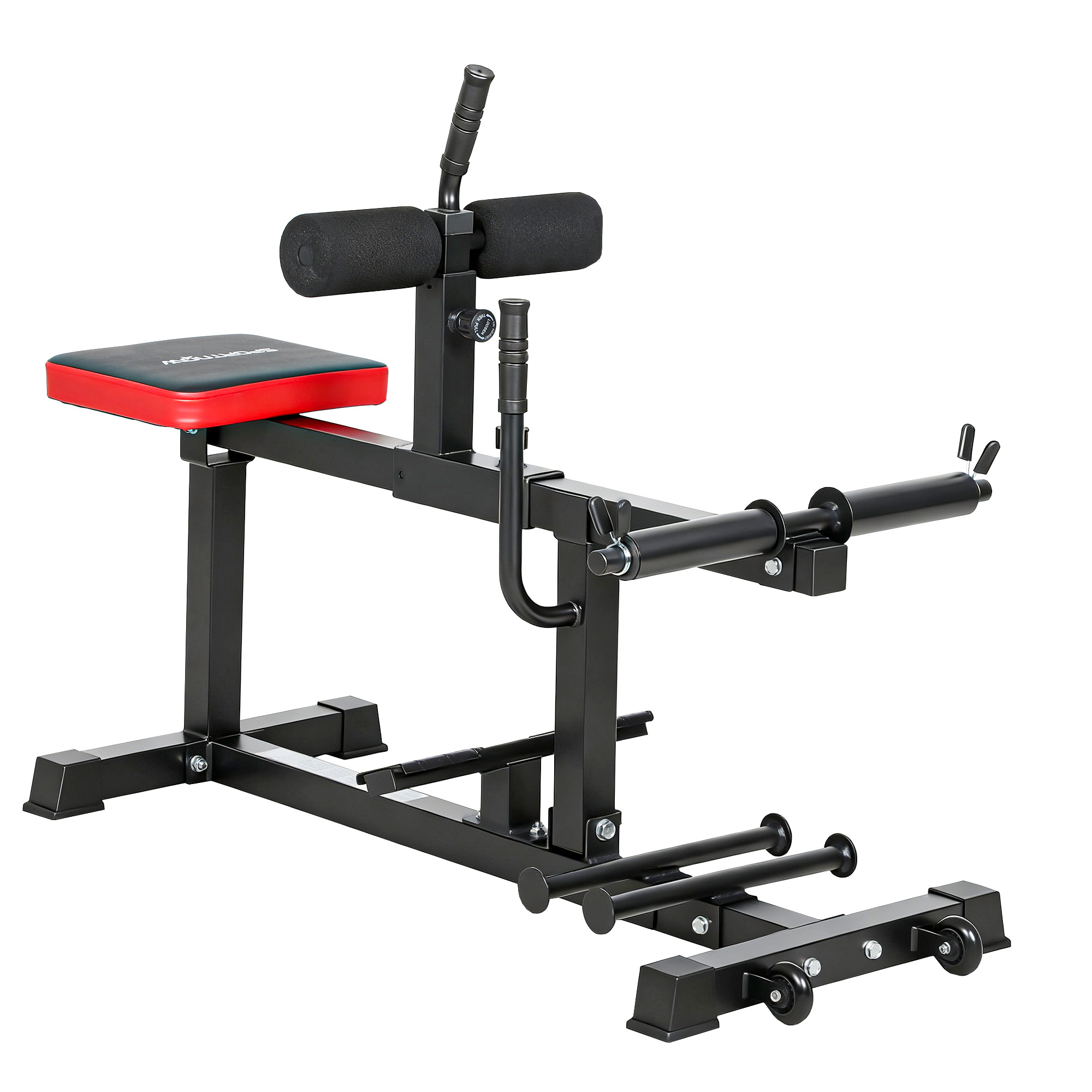 Beintrainings-Bank, Wadenhebemaschine, mit Rädern, Sportequipment für Fitness-Übungen zuhause, Stahl, Schwarz
