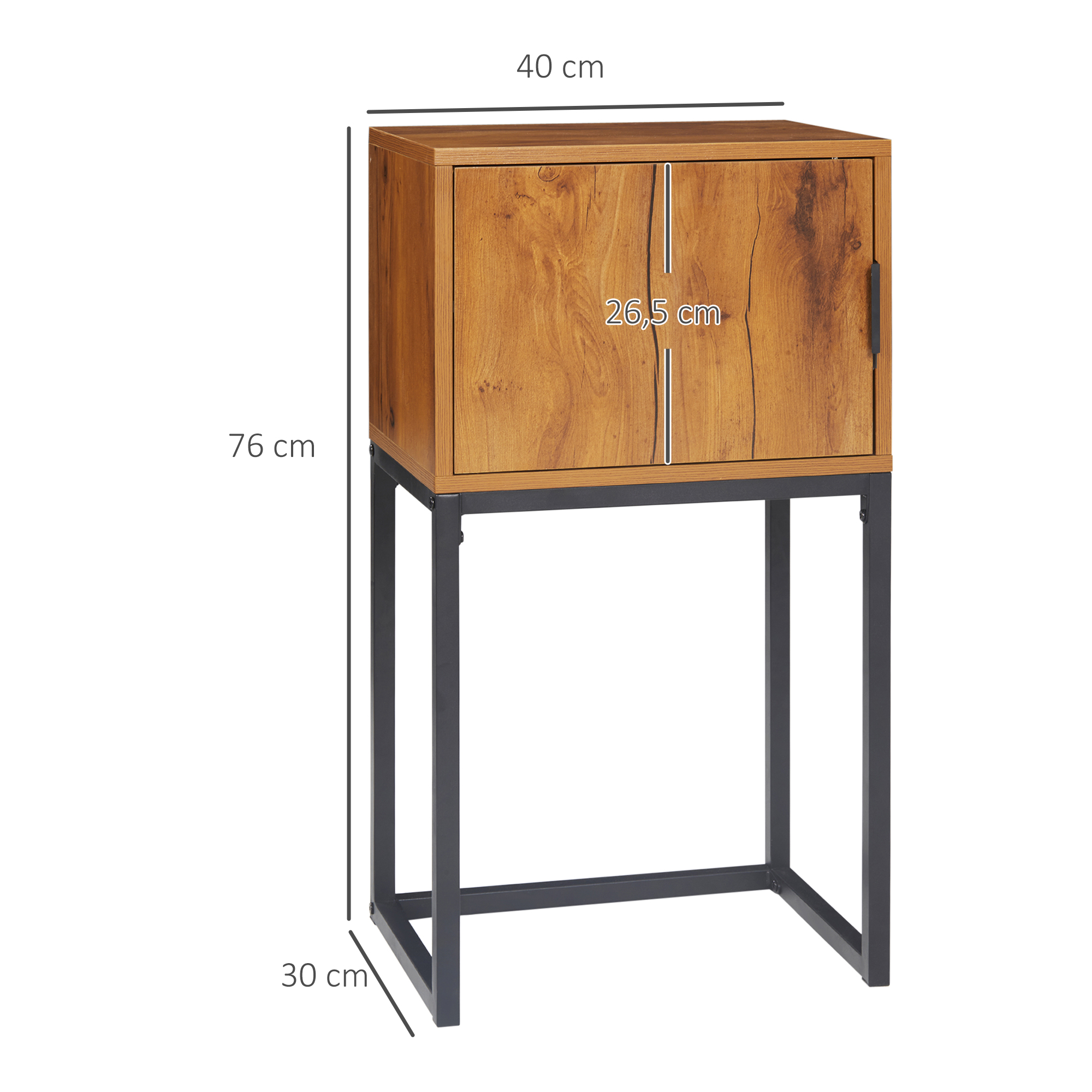 Konsolentisch im Industiriedesign, Beistelltisch, Sideboard, 1 Schrank, Naturholz + Schwarz