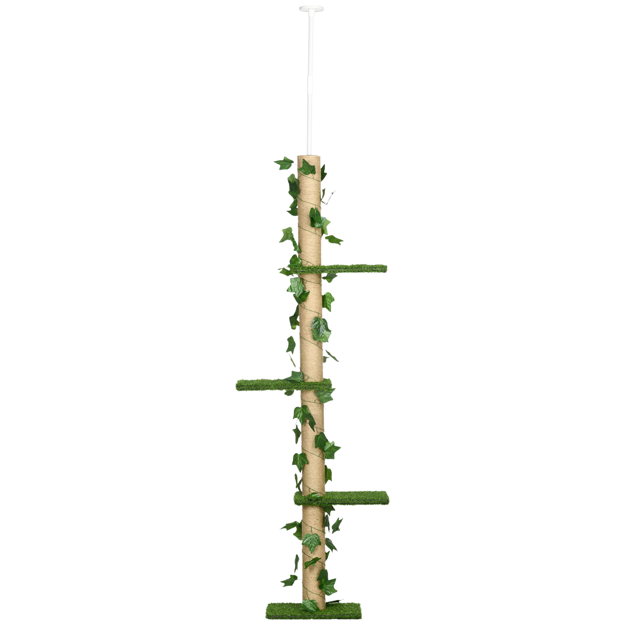 Kratzbaum höhenverstellbar 202-242 cm, rutschfest, Juteseil-Pfosten, Spanplatte, Grün/Gelb