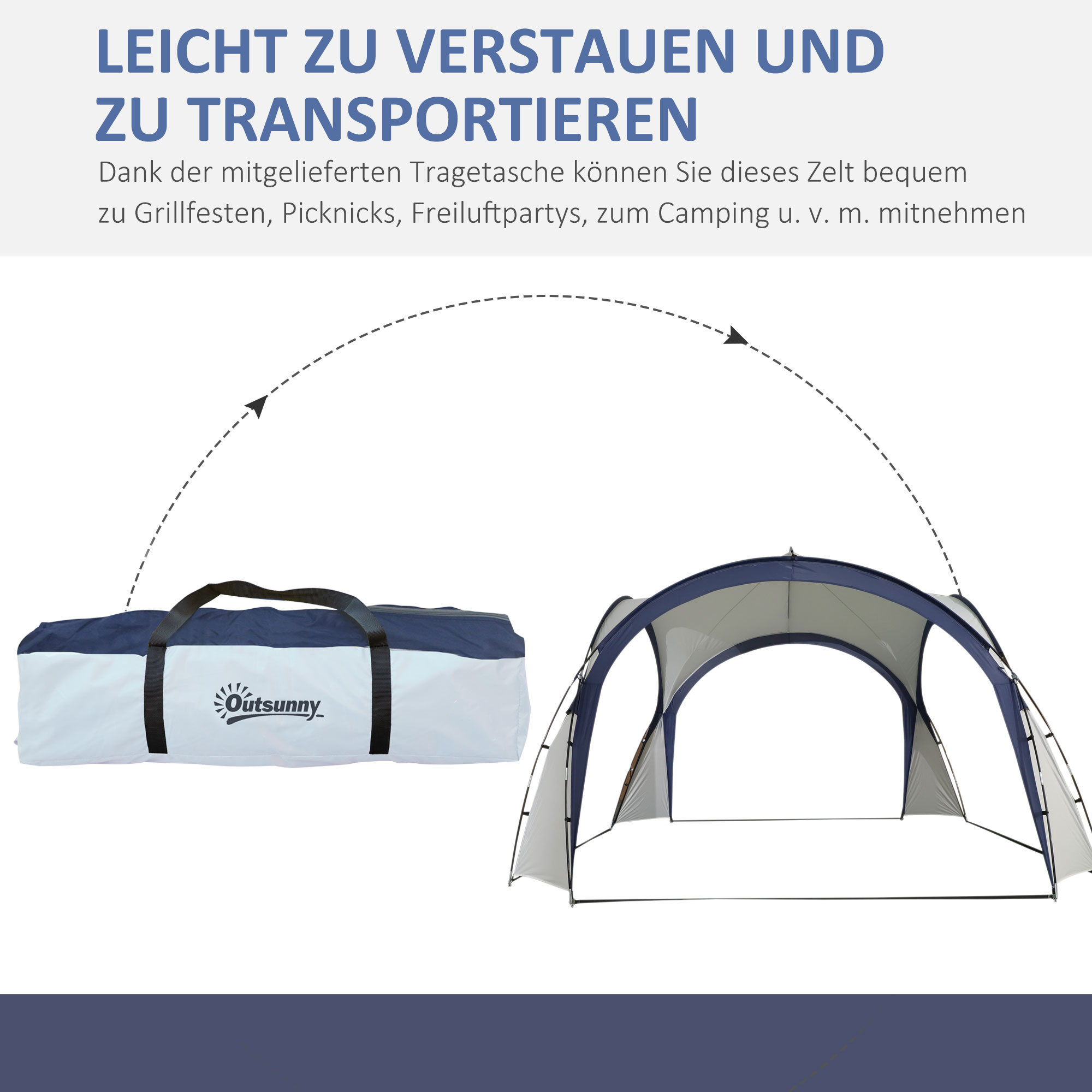 Kuppelzelt für 6-8 Personen, Pavillon, Schutz vor Sonne und Nieselregen, 3,5 x 3,5 x 2,22 m, Cremeweiß