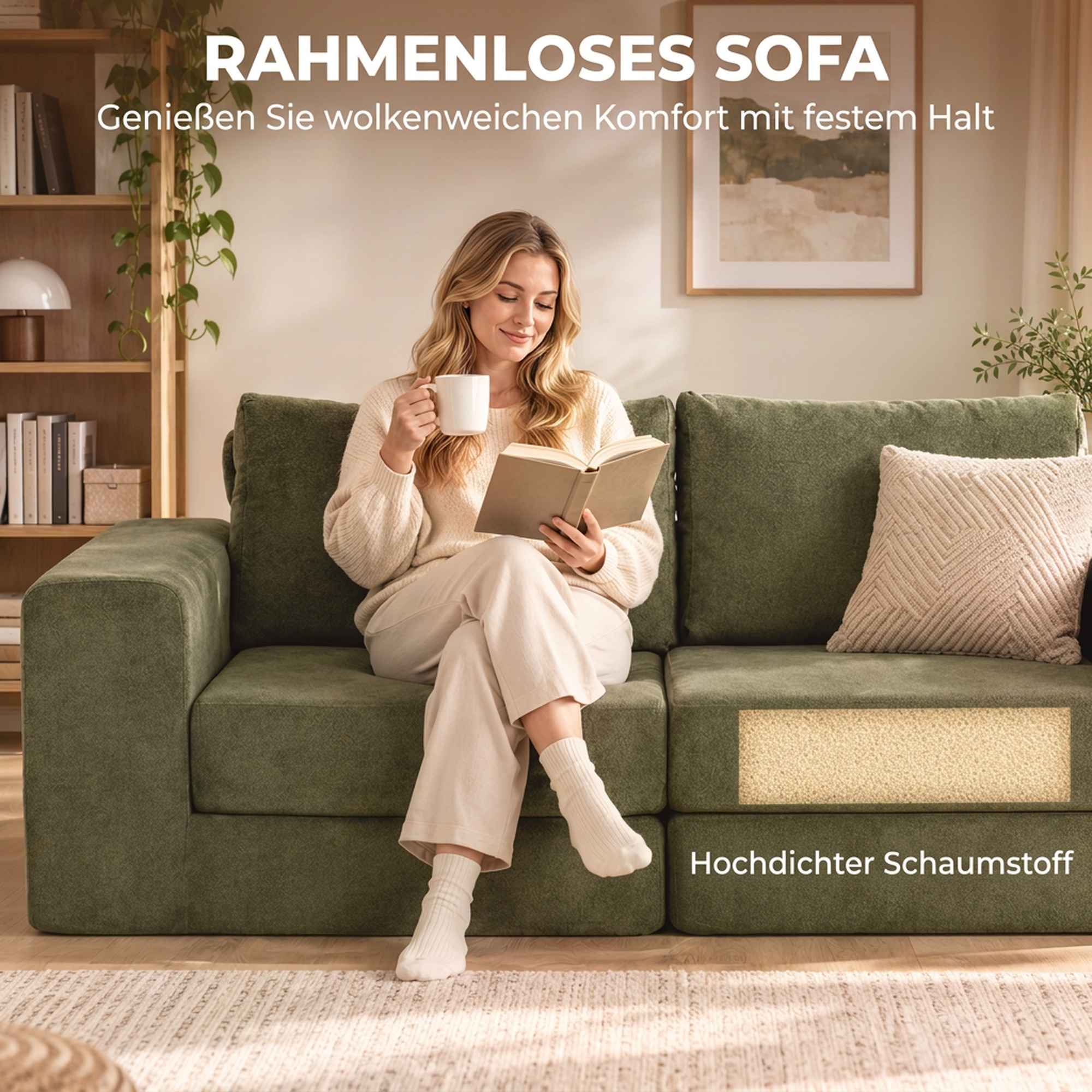 Schlafsofa 4-in-1 Schlaffunktion ausziehbar Klappsofa Kissen 2 Sitzer Grün