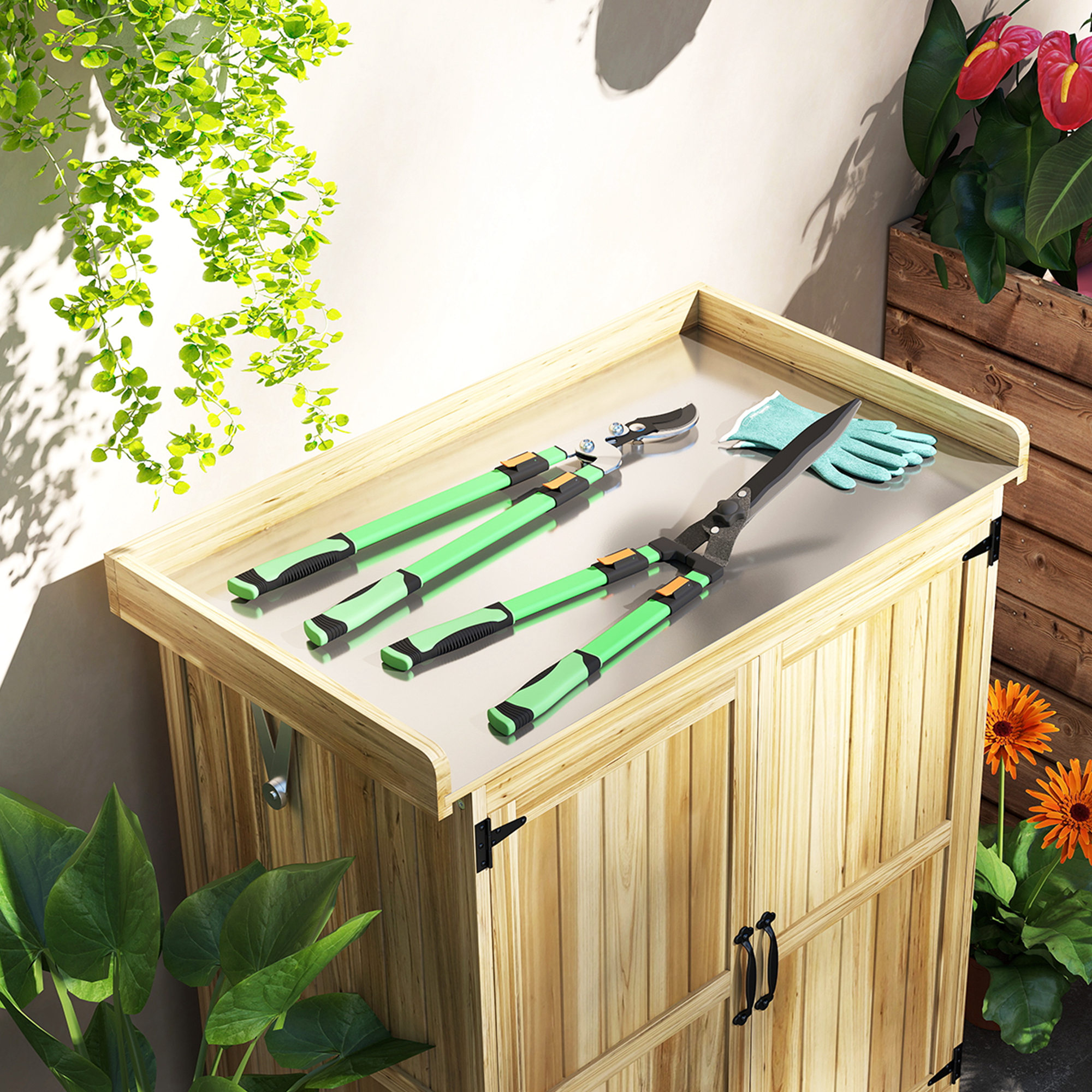 Heckenschere Set 2-teilig Gartenschere Messerlänge 90 cm Astschere mit Metallklingen, ausziehbarer Griff