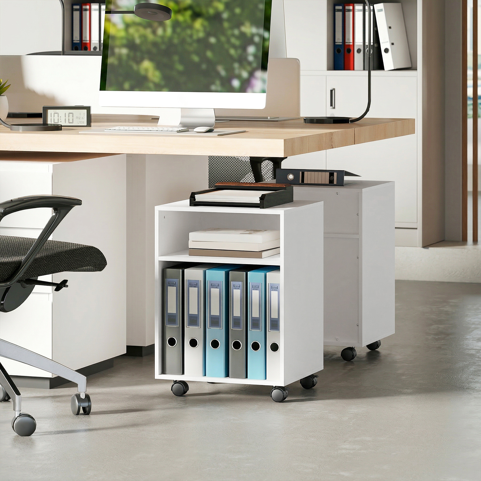 Druckerständer Druckertisch mit 2 offenem Regal feststellbaren Rollen für Büro Zuhause Fax Scanner 40 x 35 x 56 cm Weiß