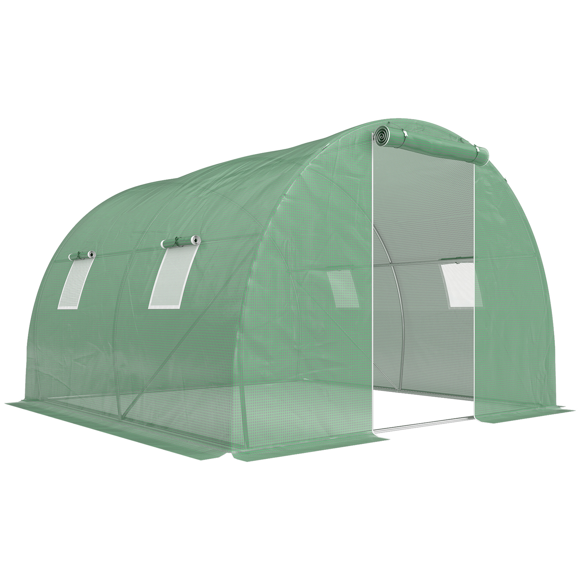 Foliengewächshaus begehbares Polytunnel 3 x 3 m Gewächshaus mit 4 Fenster Treibhaus Frostschutz Stahlrohr Dunkelgrün