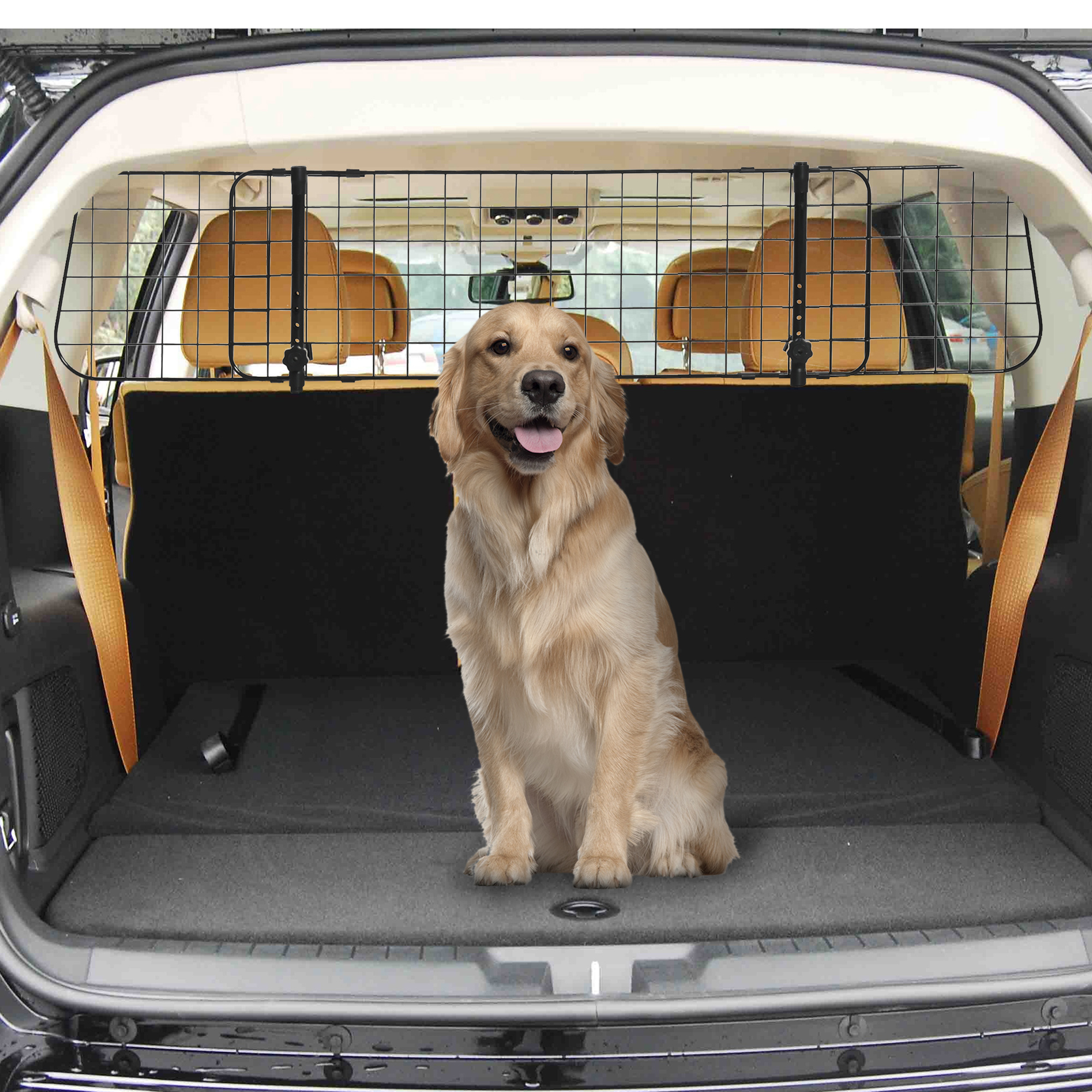 Hundegitter Auto Universal  Autoschutzgitter für Hunde mit Stufenlos Verstellbare Breite, Trenngitter für Kofferraum Hunde Autogitter Hundeschutzgitter Schutzgitter 91-152 x 30 cm