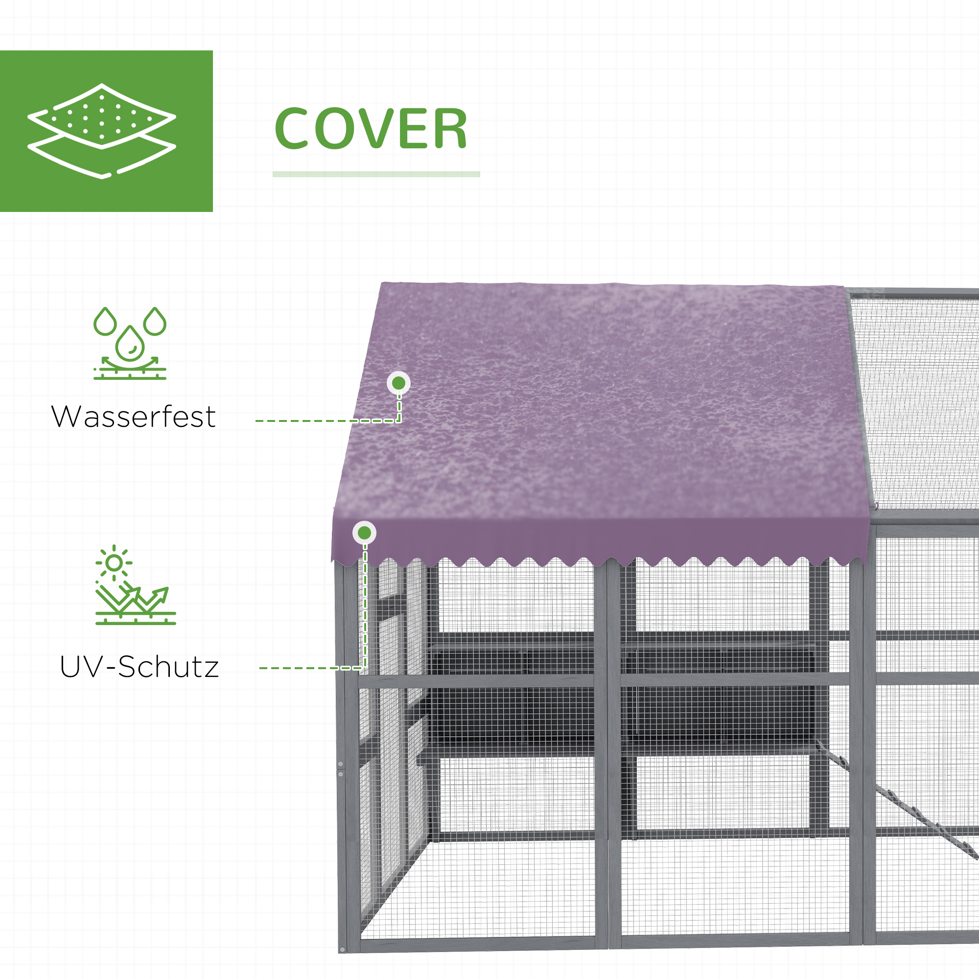 Hühnerstall Hühnerhaus Hühnerhütte, begehbar, wetterbeständig, 280 x 185,5 x 188 cm, Grau