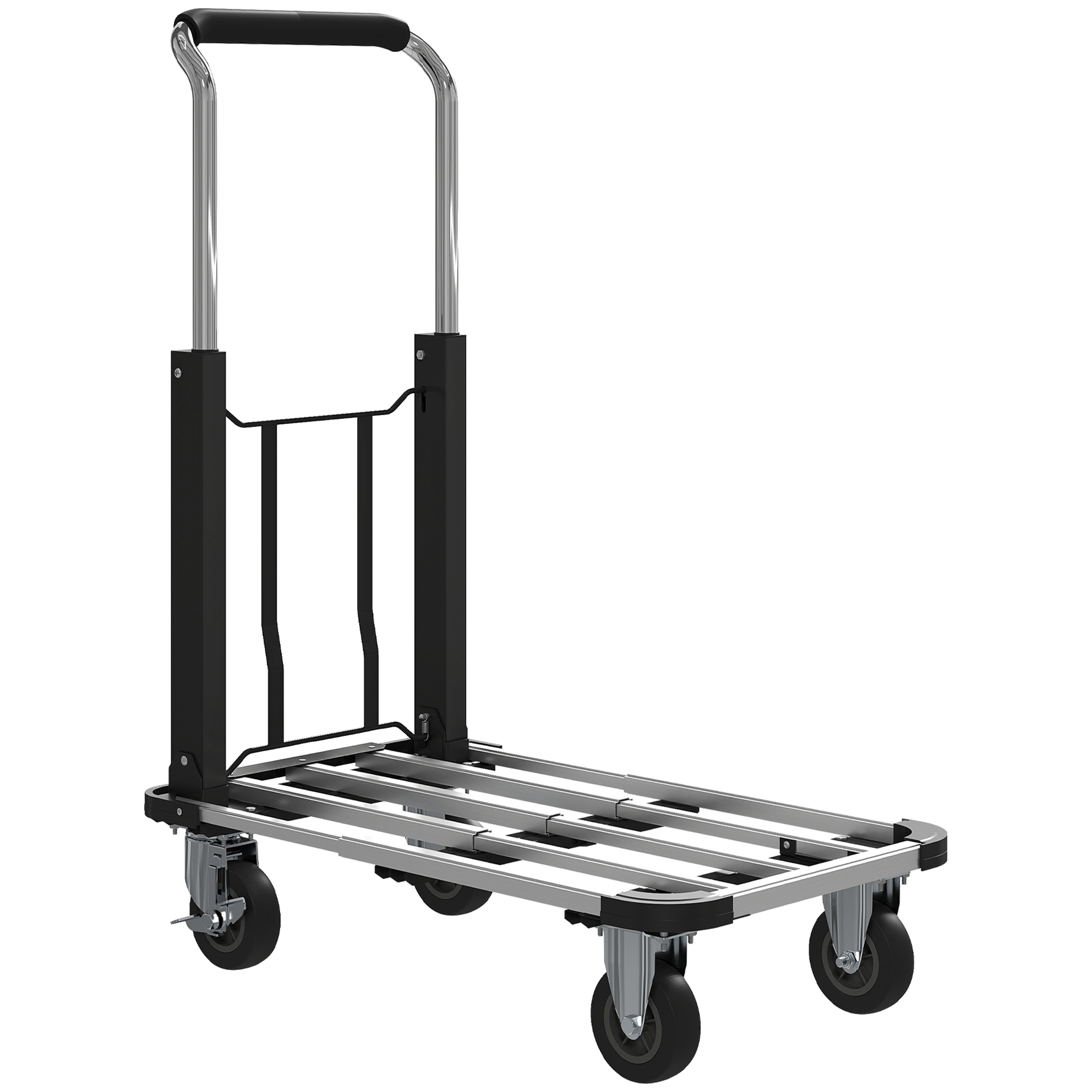 Faltbarer Handwagen, 150 kg Belastbarkeit, erweiterbare Fläche, höhenverstellbarer Griff, für Kisten, Metall, Schwarz